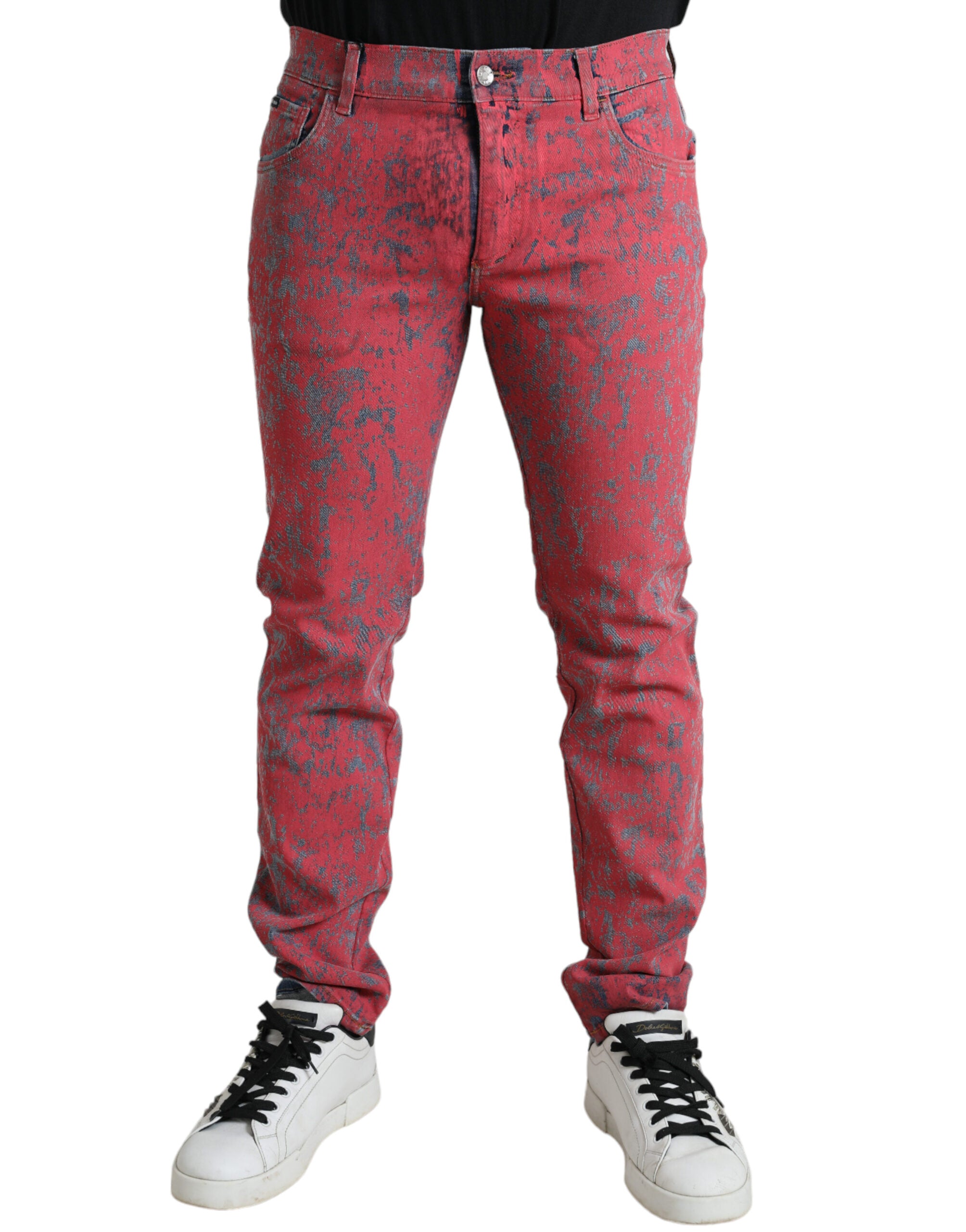 Rode katoenen geverfde slim fit heren denim jeans