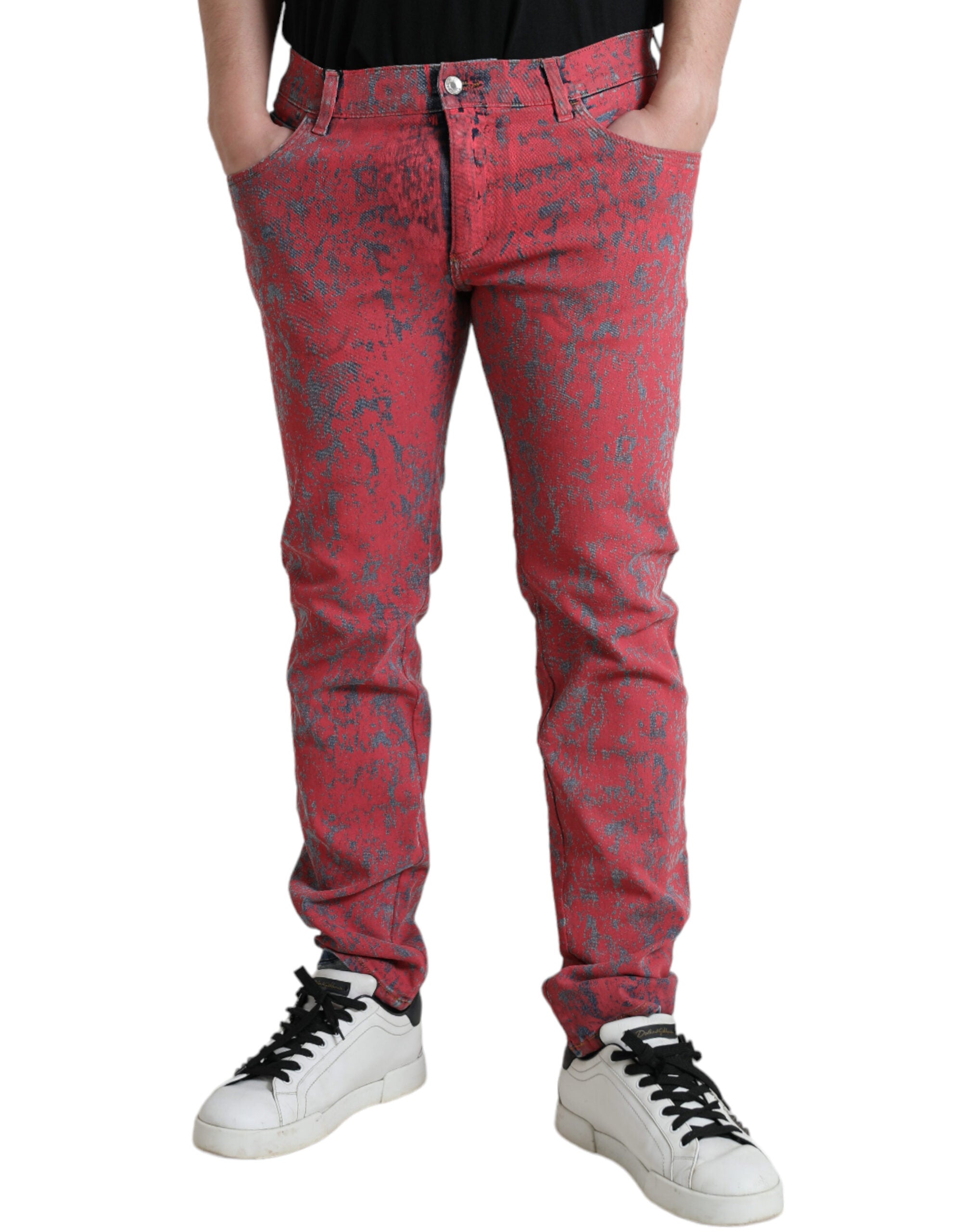 Rode katoenen geverfde slim fit heren denim jeans