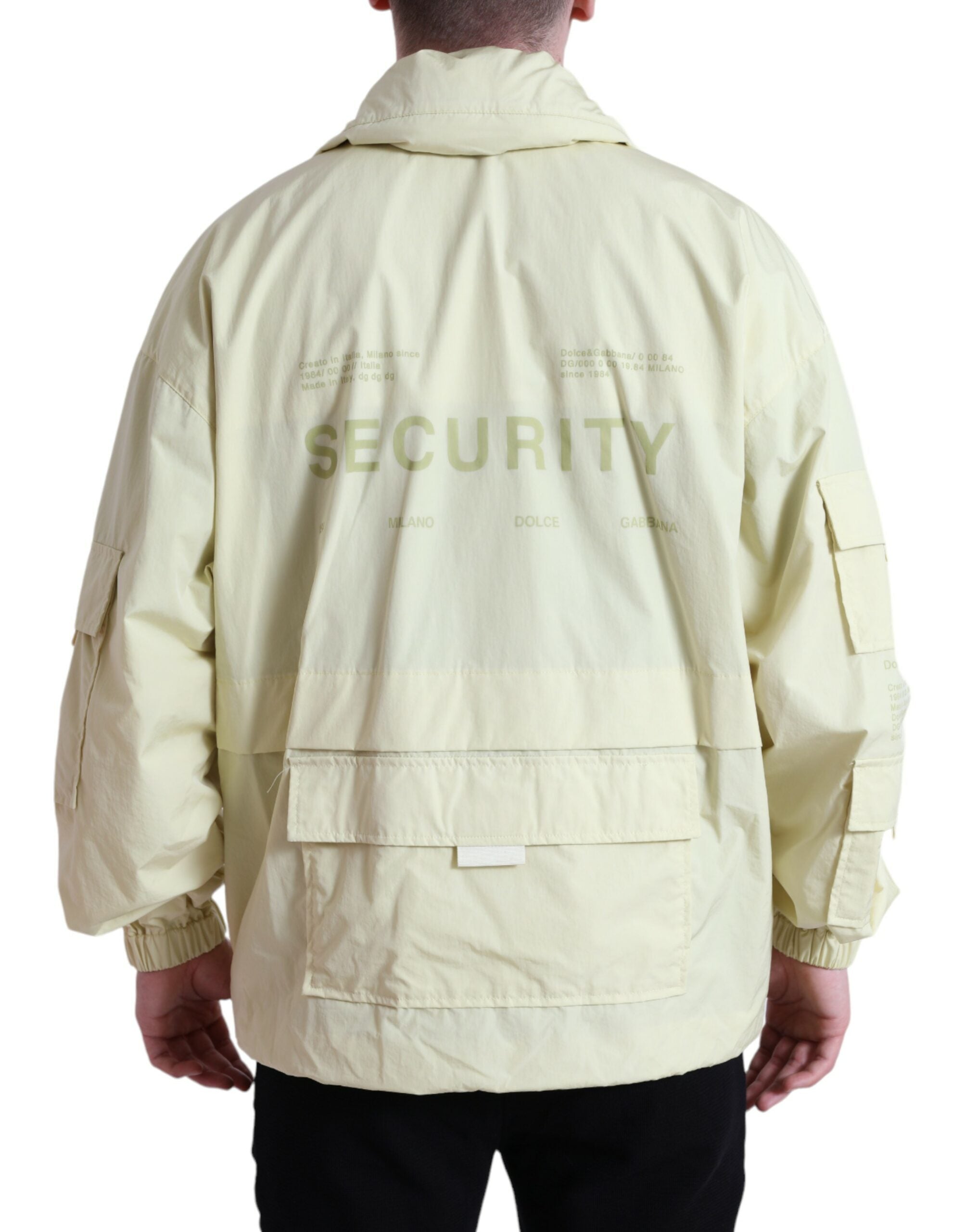 Gele nylon parka met kraag en volledige ritssluiting