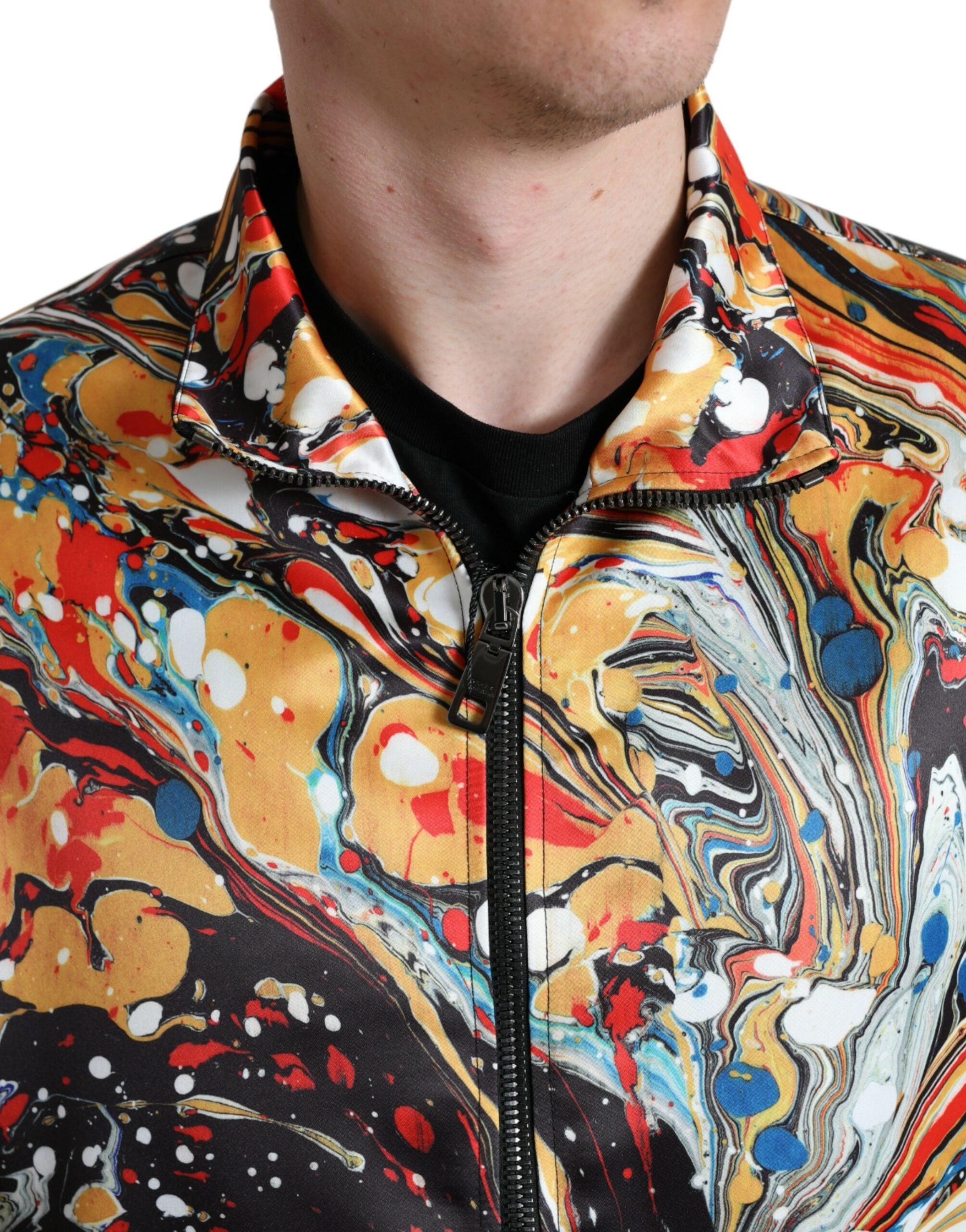 Veelkleurige abstracte polyester bomberjack