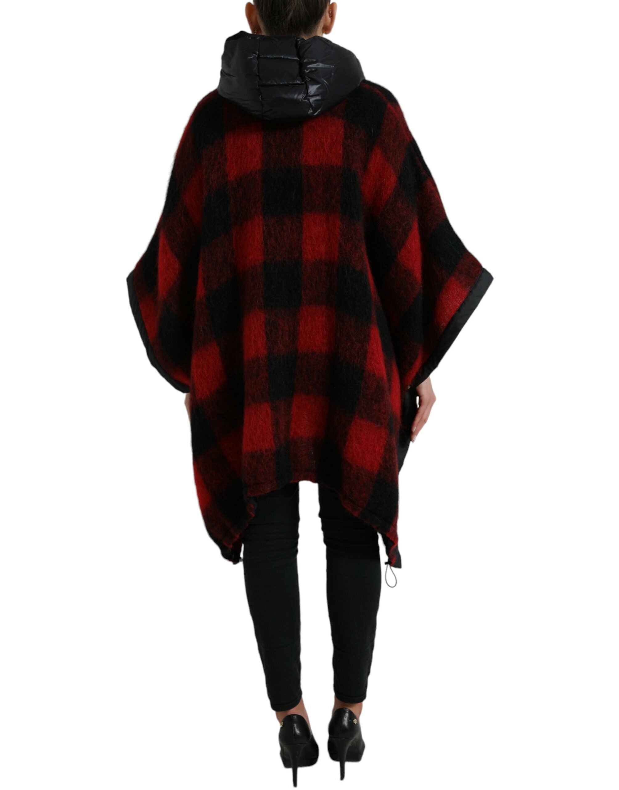 Zwarte rode buffelruit poncho met capuchon