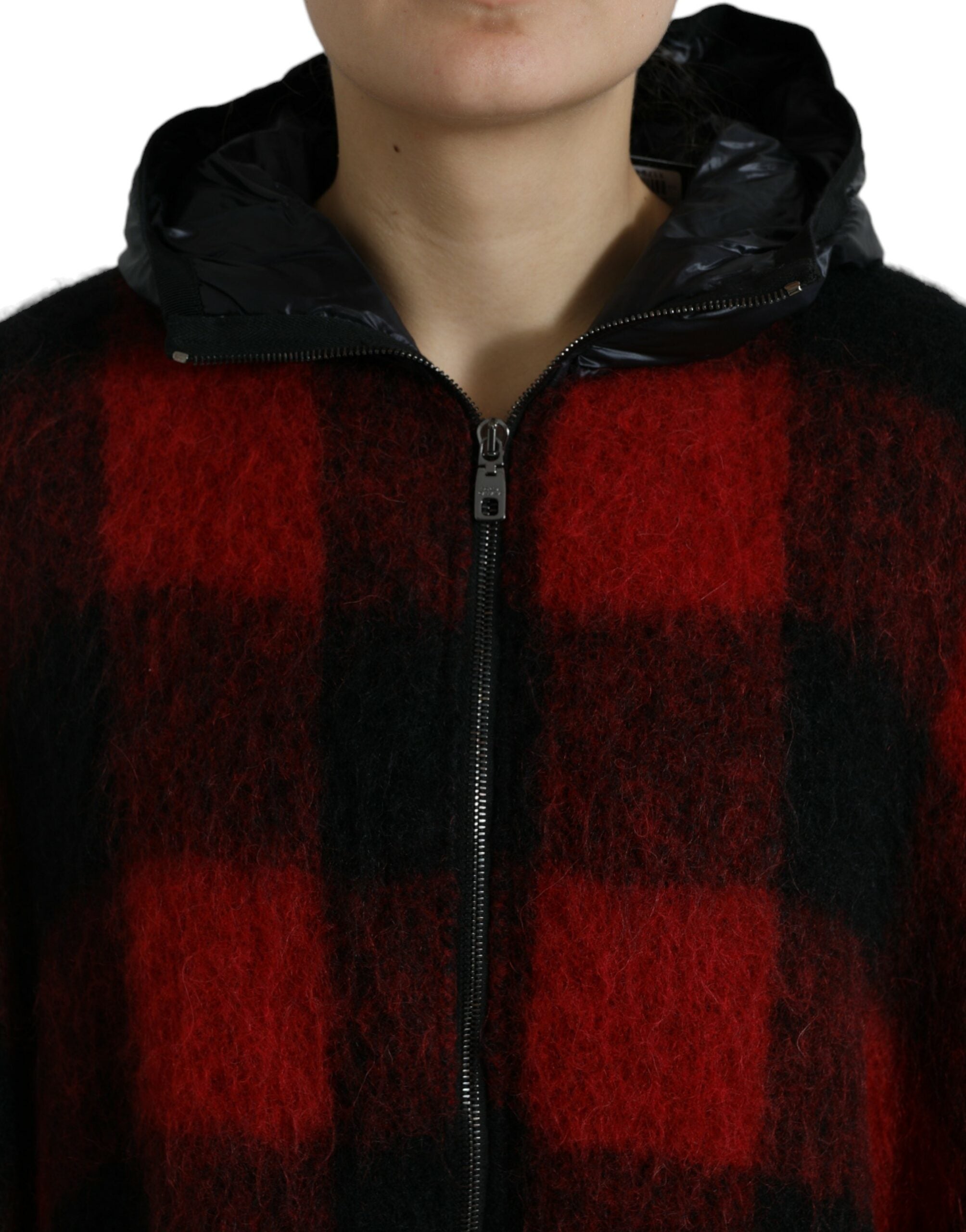 Zwarte rode buffelruit poncho met capuchon