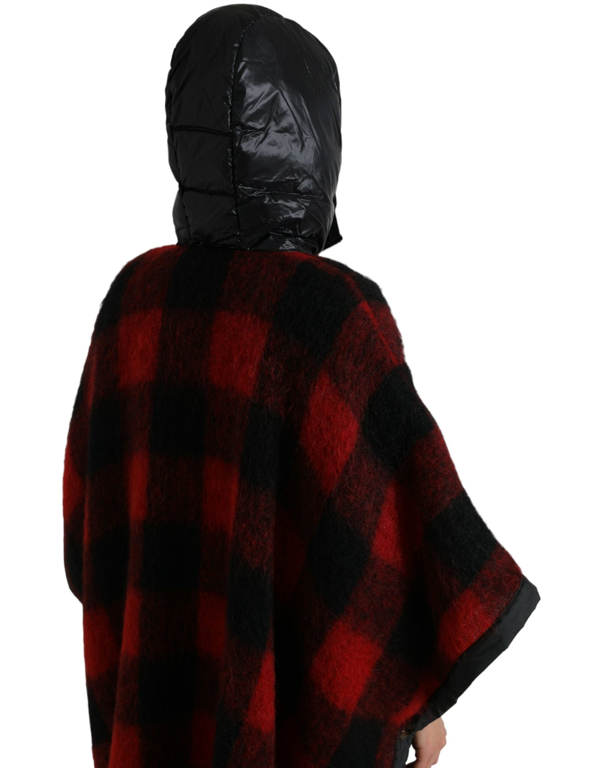 Zwarte rode buffelruit poncho met capuchon