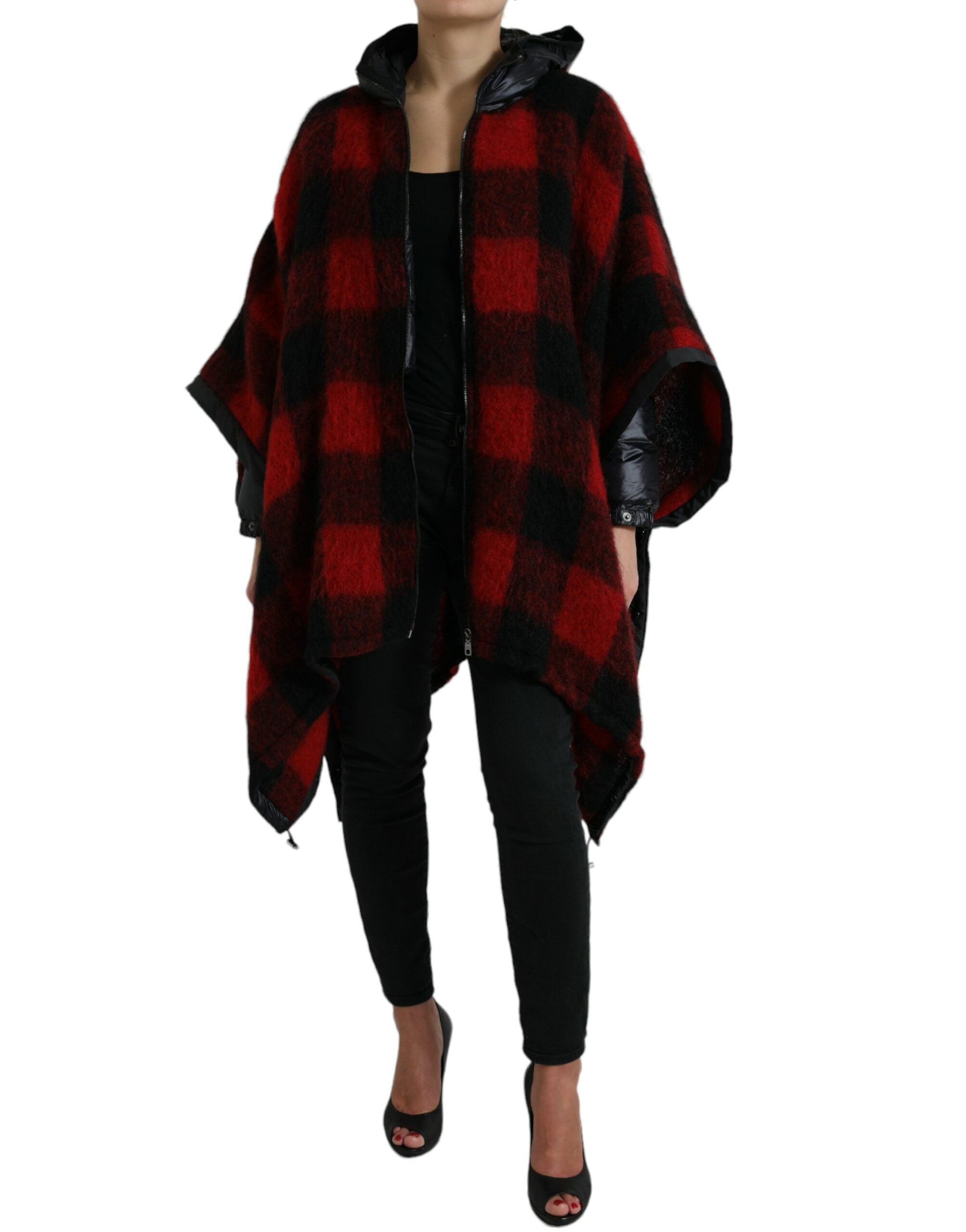 Zwarte rode buffelruit poncho met capuchon