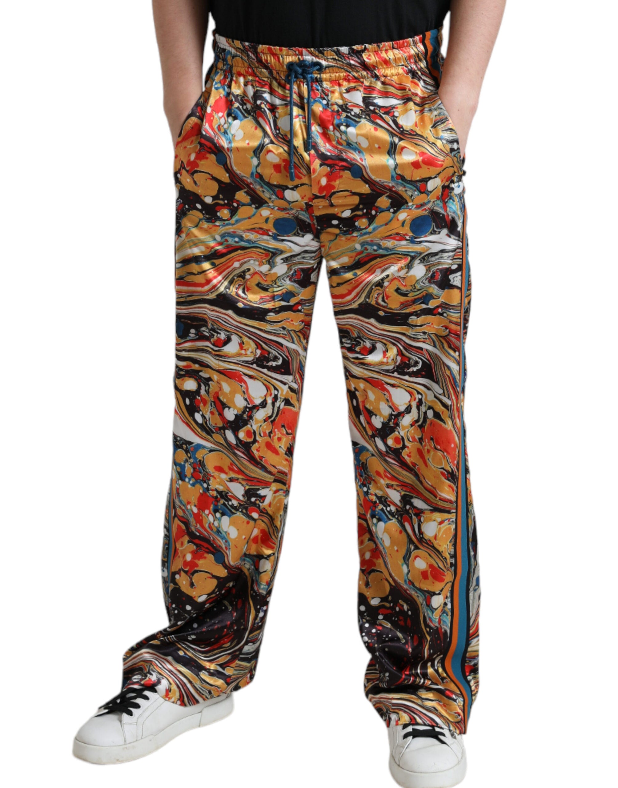 Multicolor satijnen broek met marmerprint