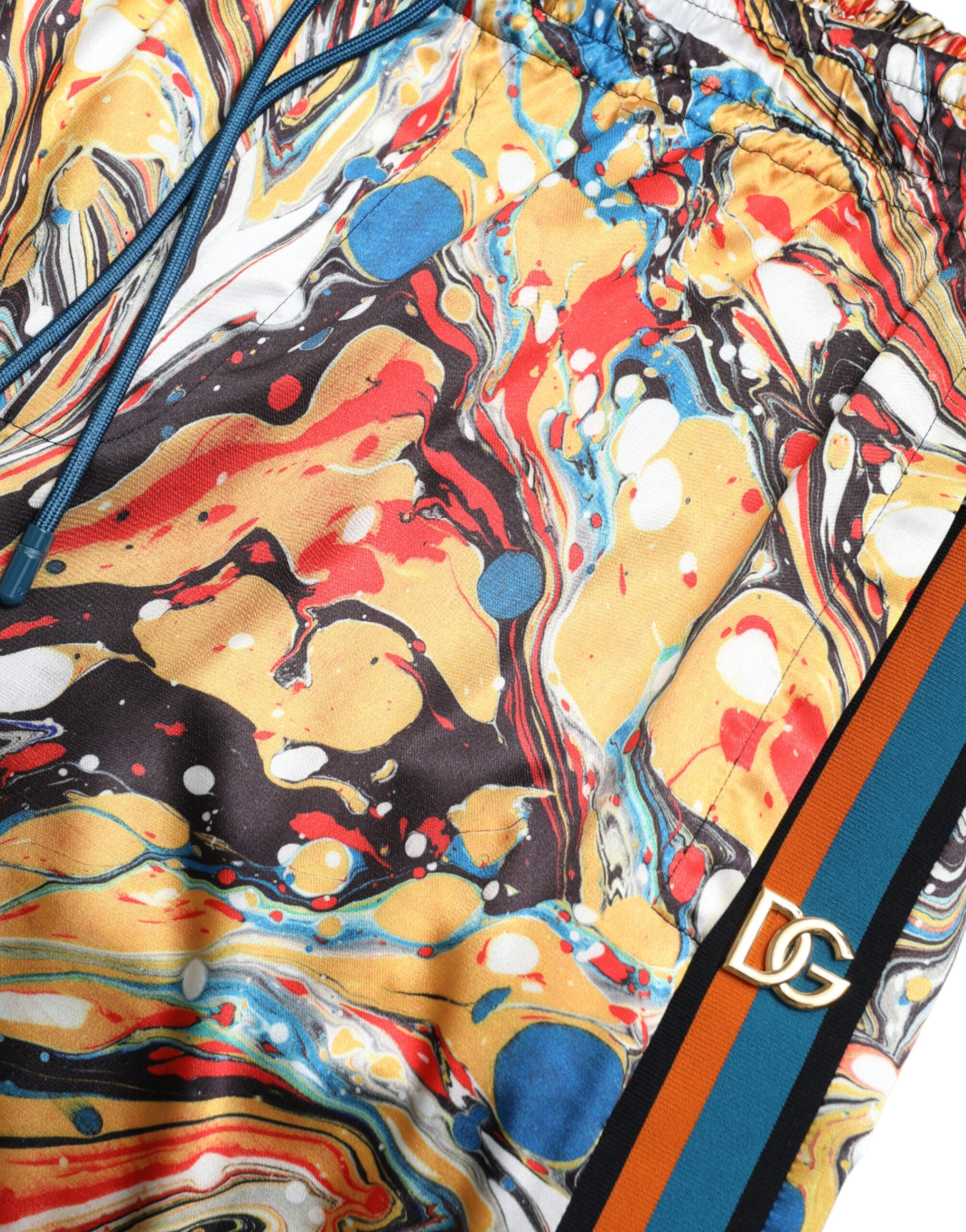 Multicolor satijnen broek met marmerprint