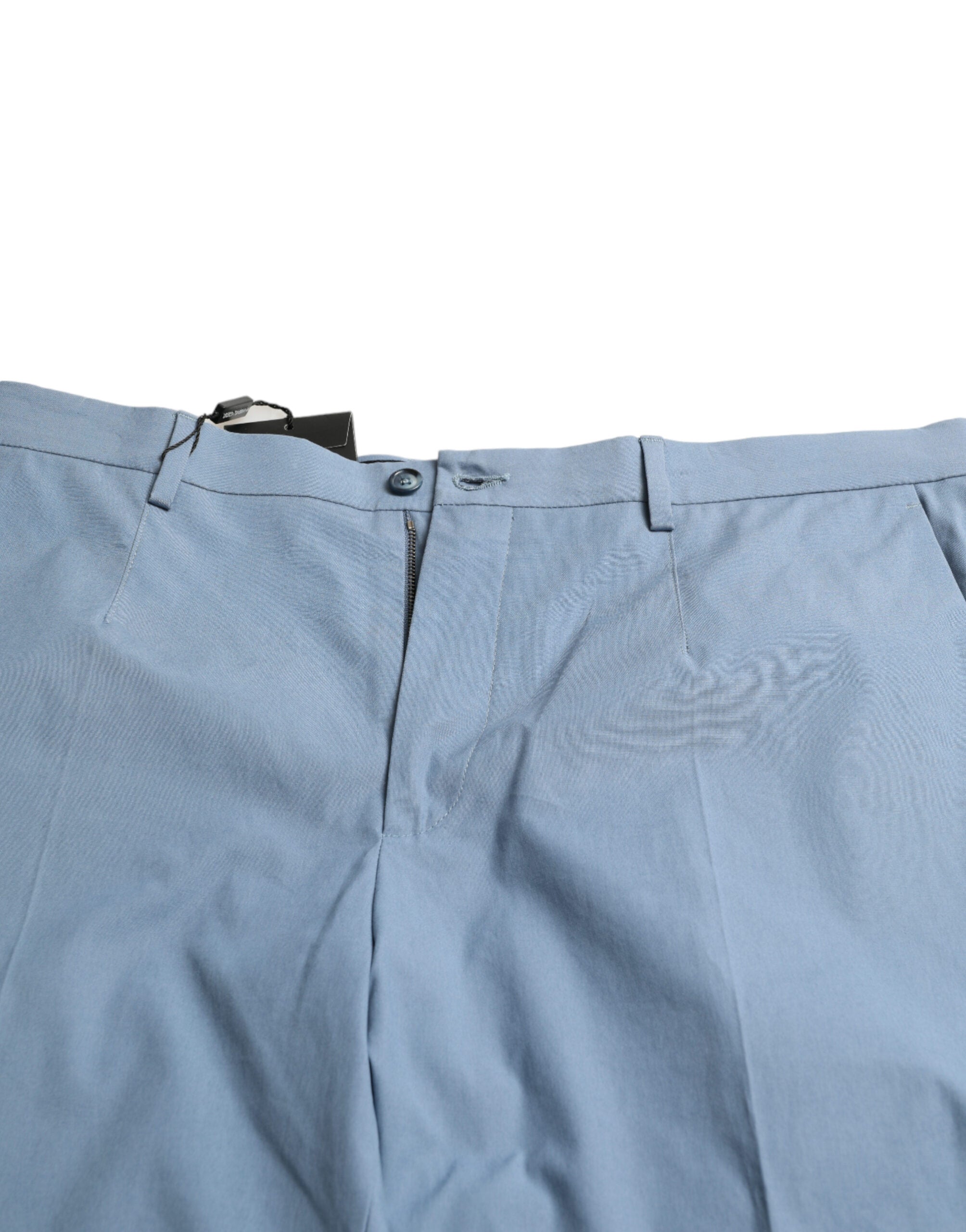 Hemelsblauwe katoenen Bermuda-shorts met gevouwen zoom voor heren