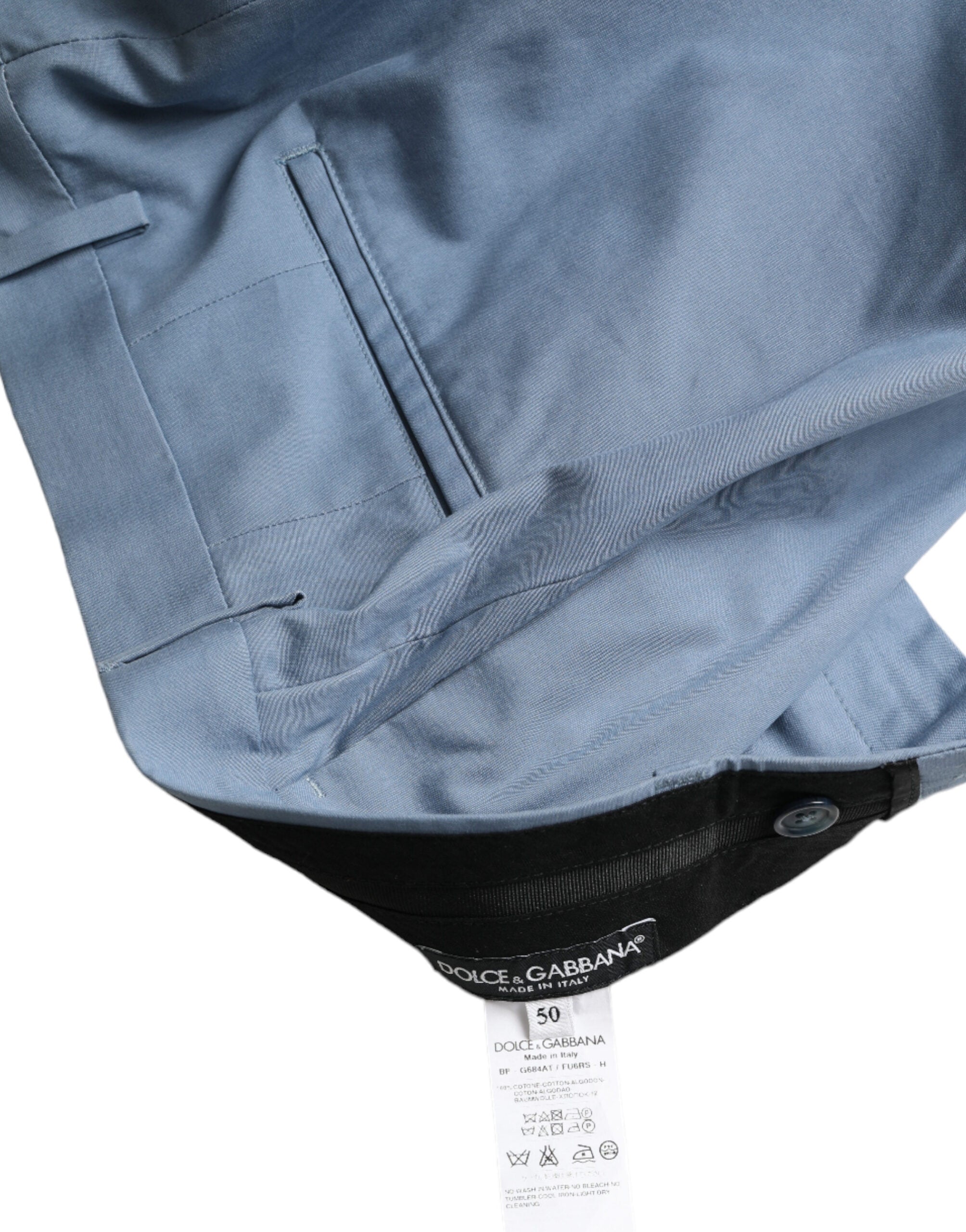 Hemelsblauwe katoenen Bermuda-shorts met gevouwen zoom voor heren
