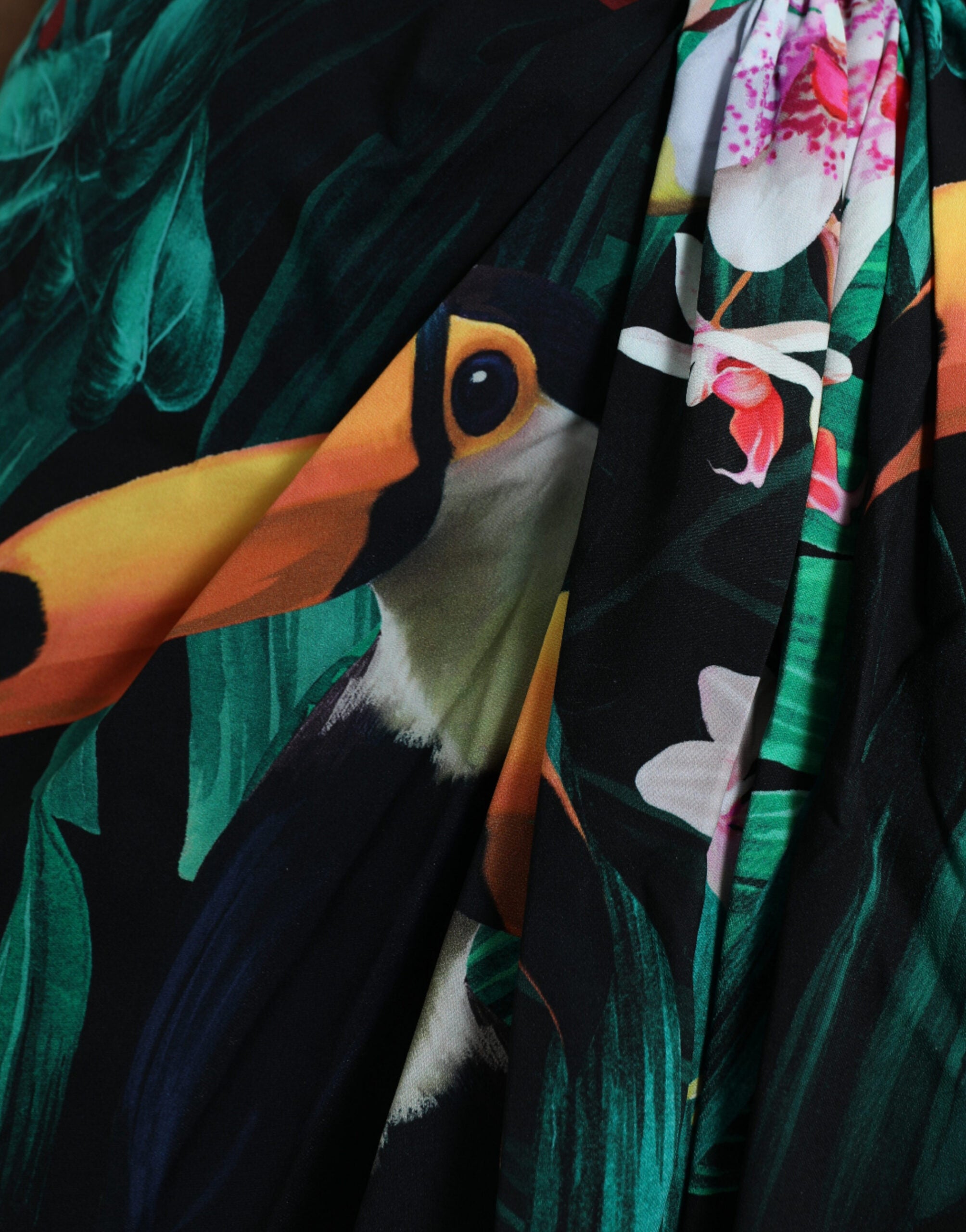 Groene tropische jungleprint midi-jurk met één schouder