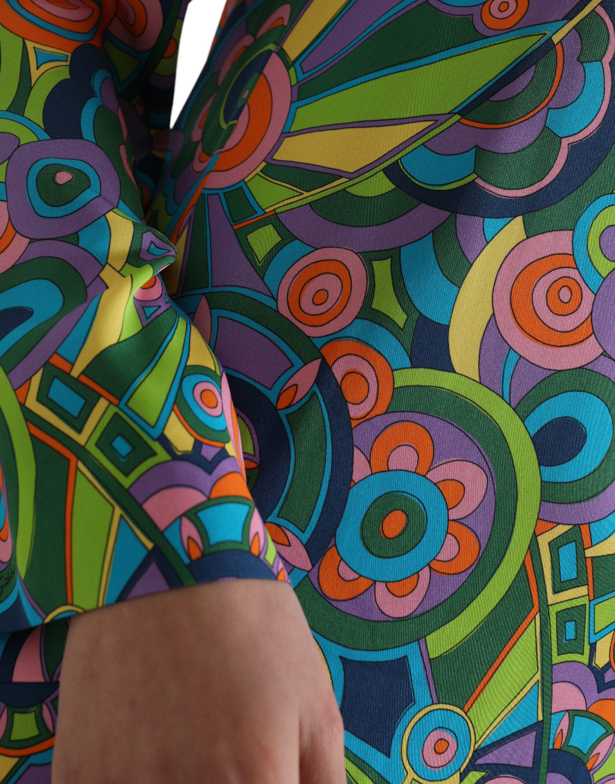 Multicolor geometrische print zijden kristallen midi-jurk