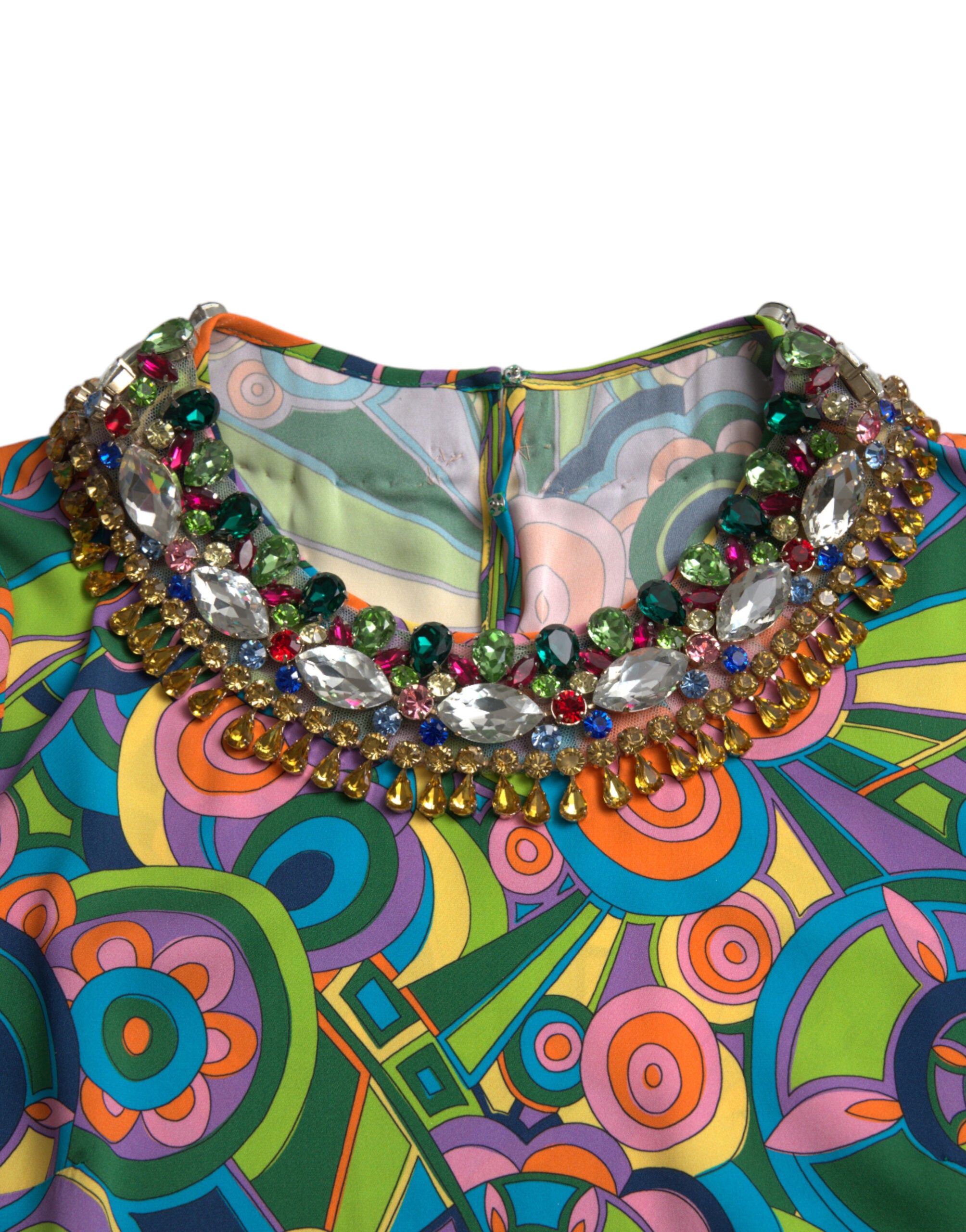 Multicolor geometrische print zijden kristallen midi-jurk
