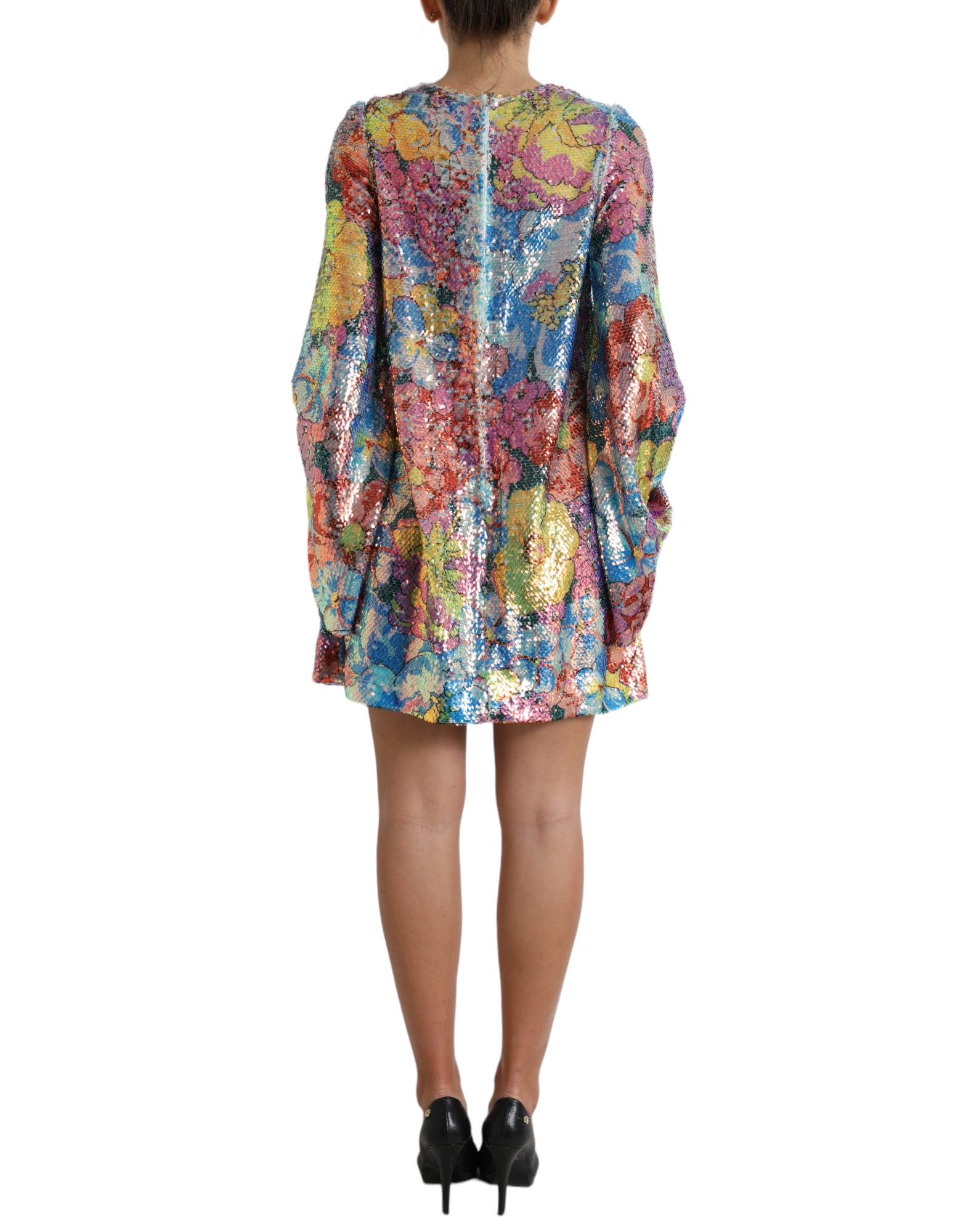 Multicolor bloemen pailletten shift mini-jurk