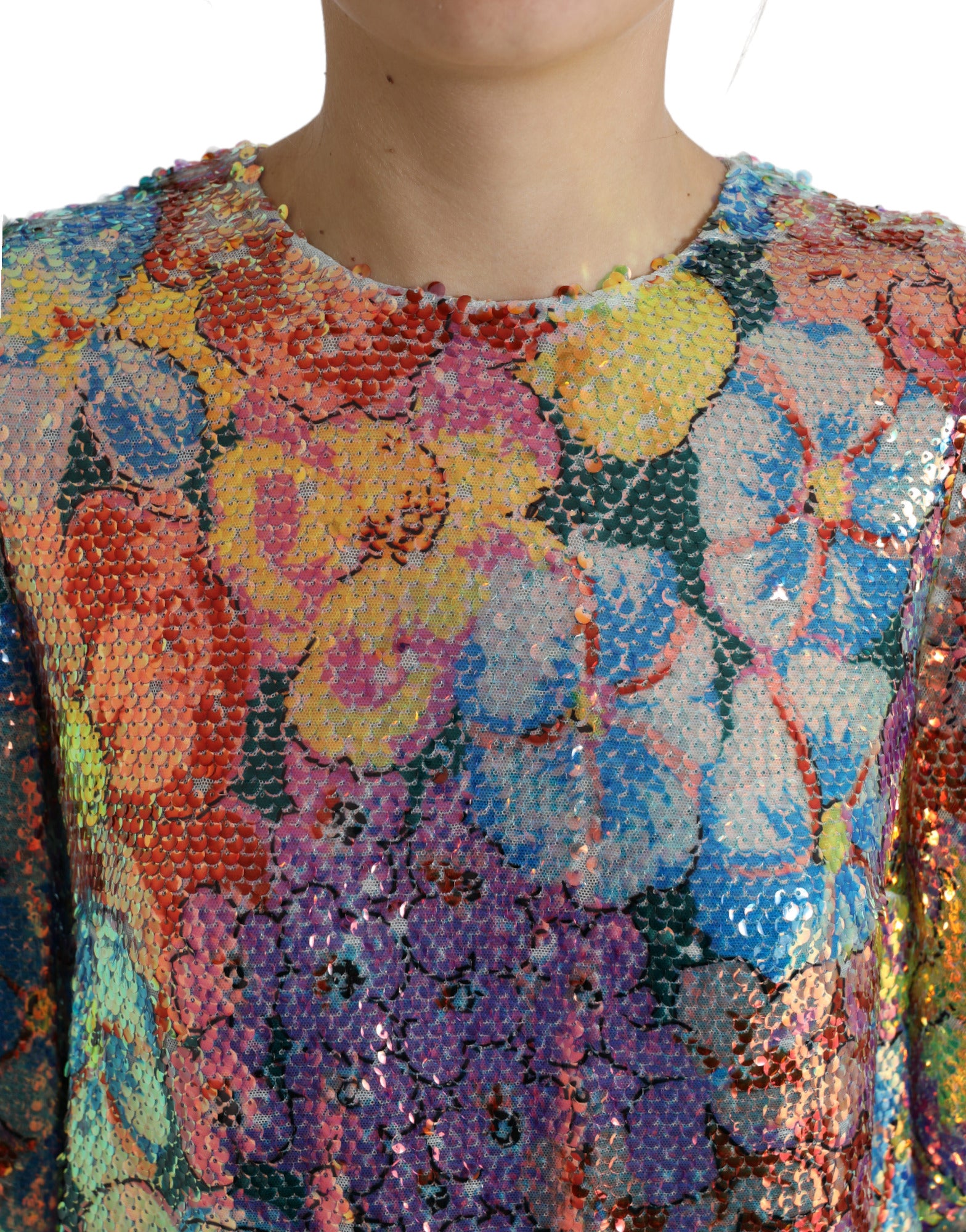 Multicolor bloemen pailletten shift mini-jurk