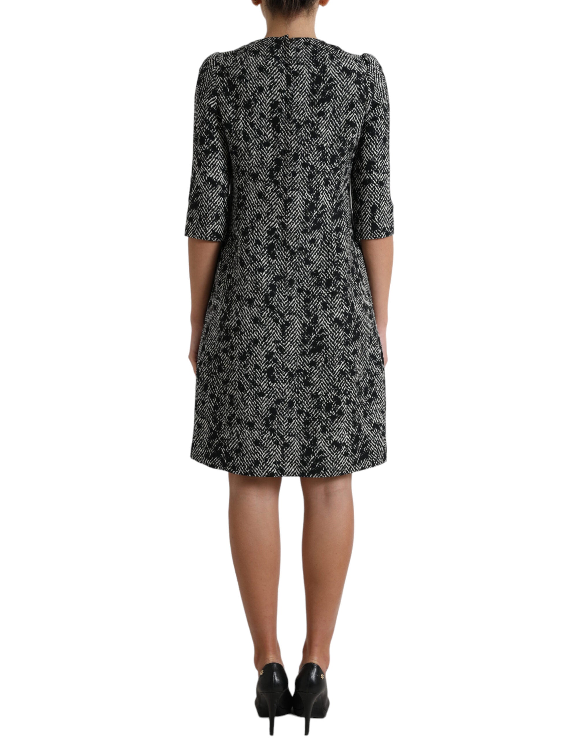 Zwarte Chevron Polyester Shift Mini-jurk