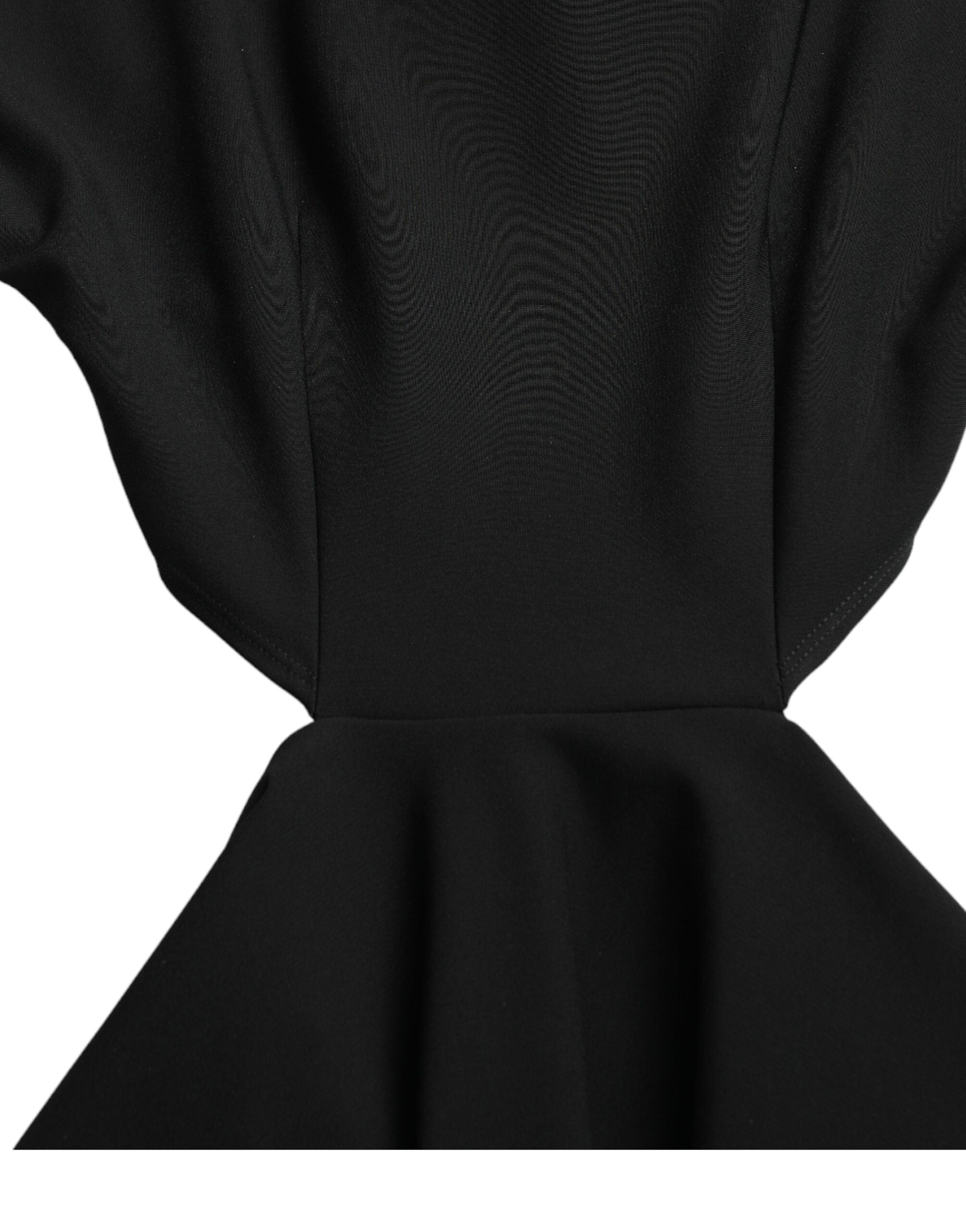 Zwarte viscose A-lijn mini-jurk met lange mouwen en uitgesneden details