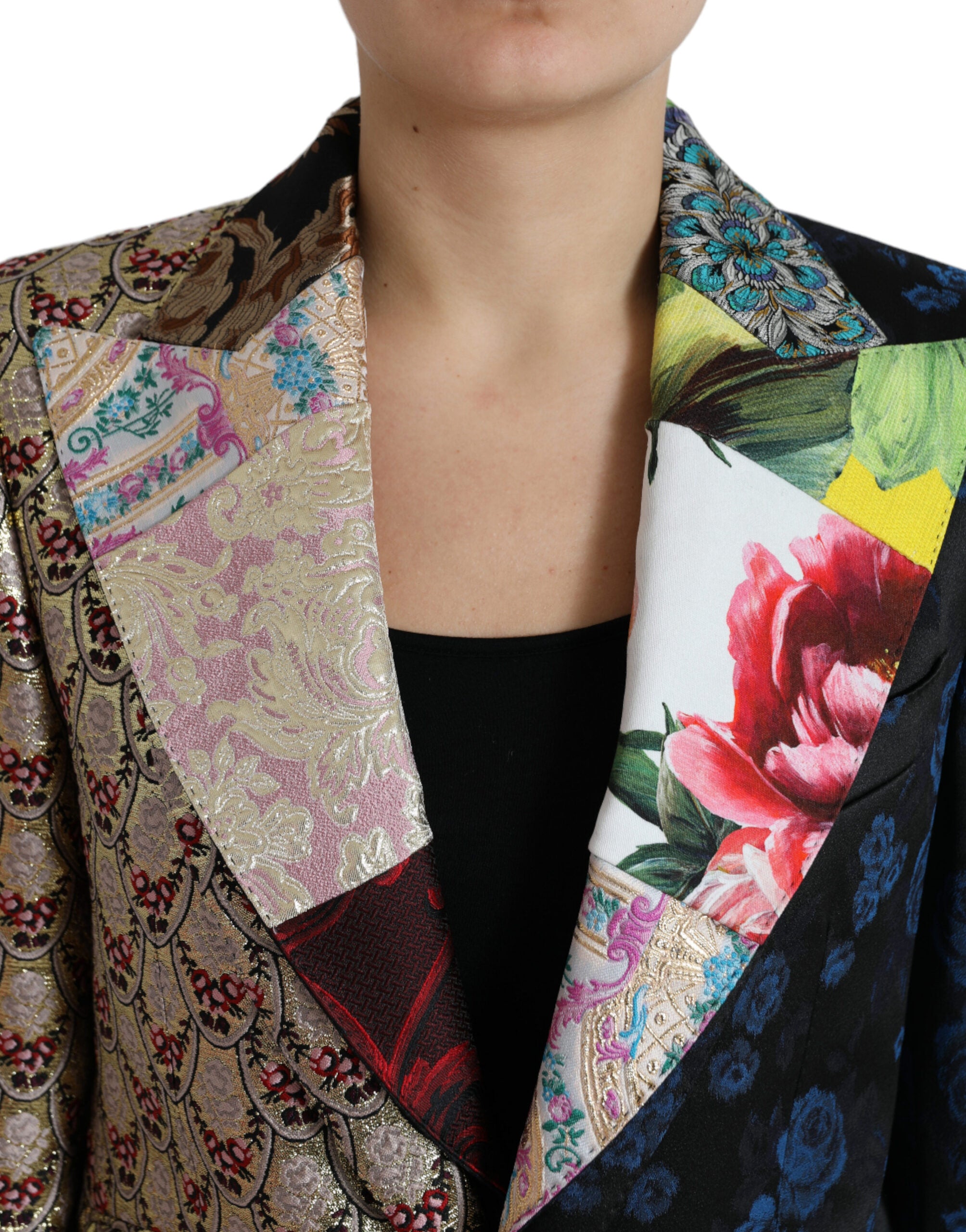 Veelkleurige jacquardjas met bloemenpatchwork