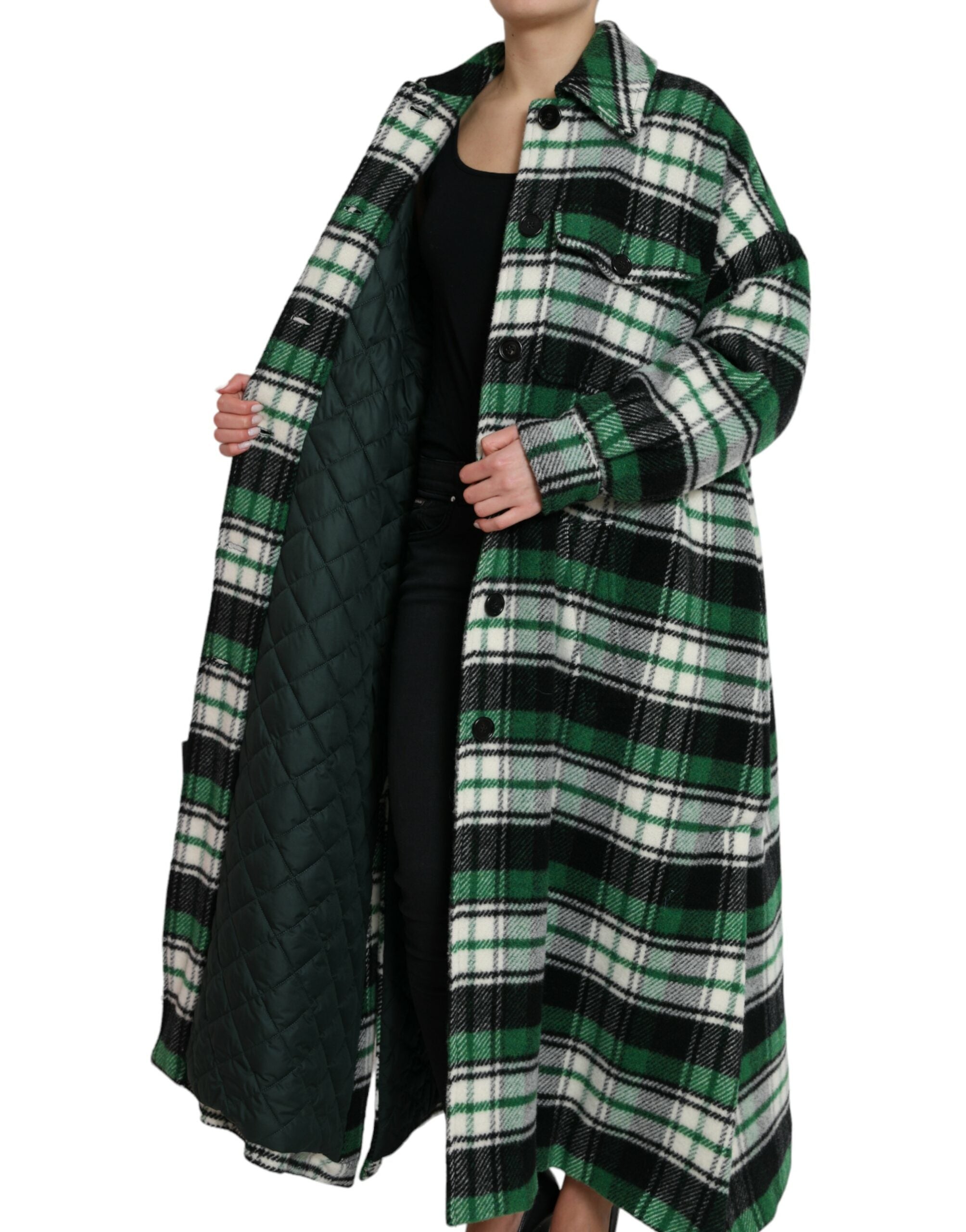 Groen geruit lang mouw casual jasjack