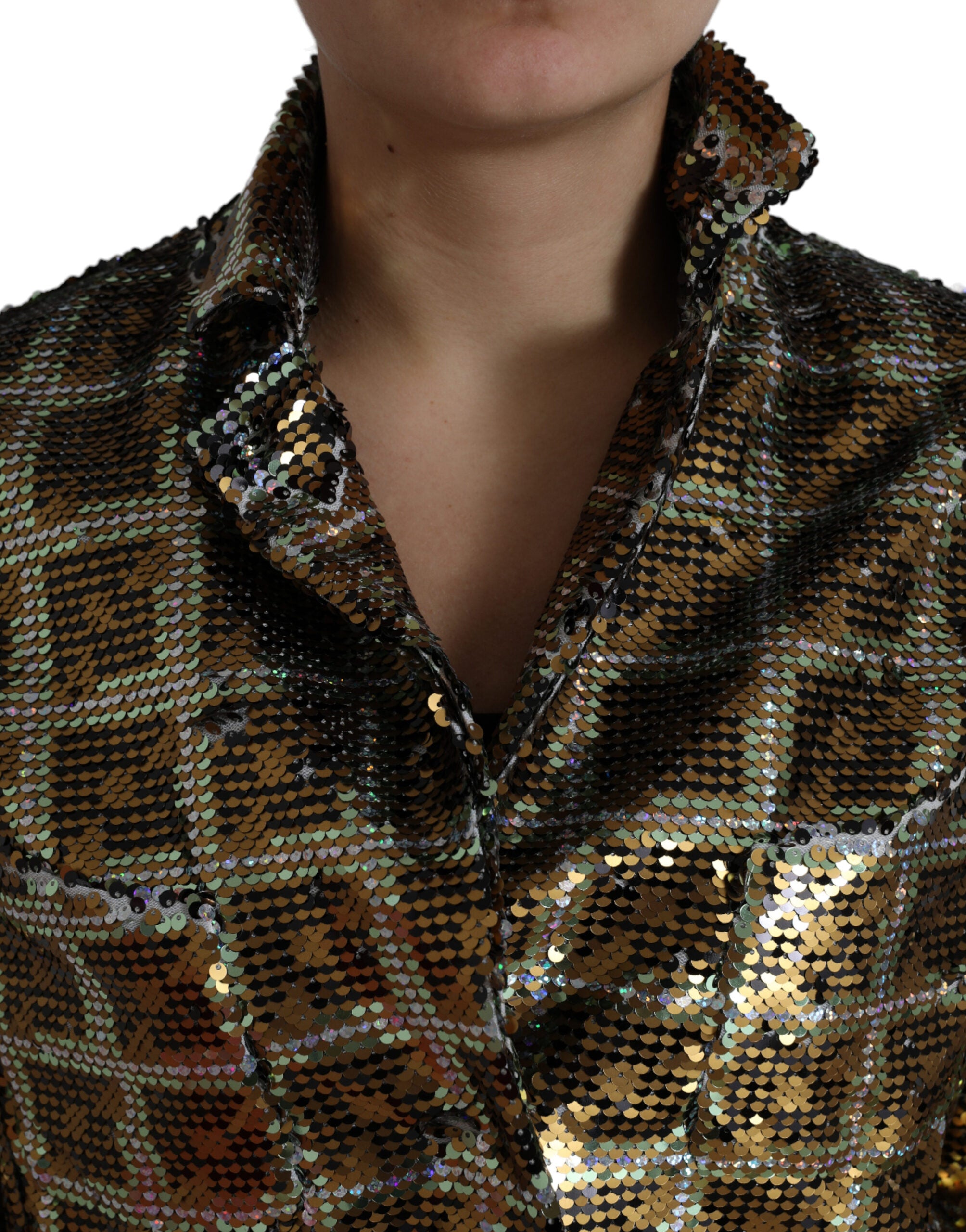 Meerkleurige polyester pailletten cropped jas