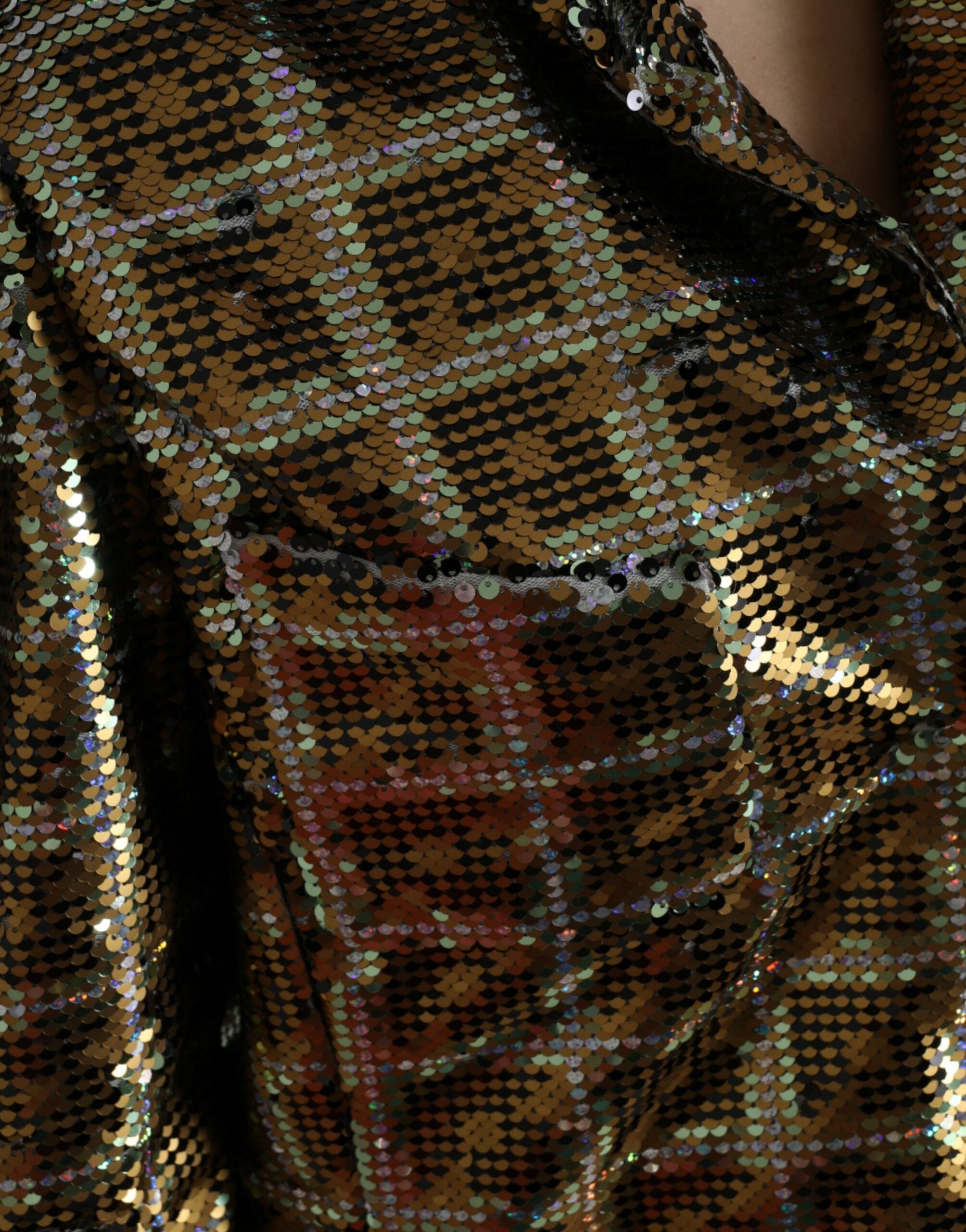 Meerkleurige polyester pailletten cropped jas