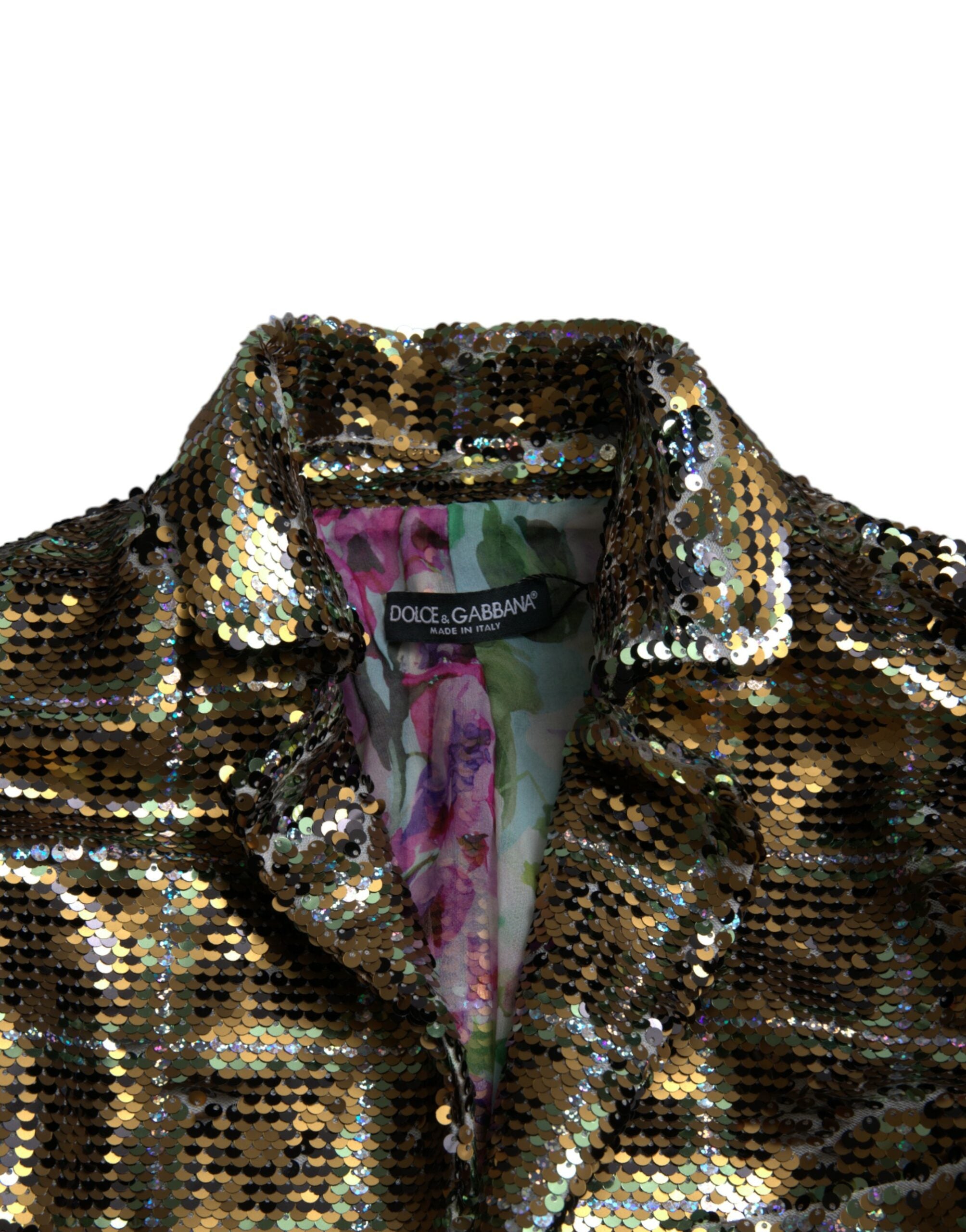 Meerkleurige polyester pailletten cropped jas
