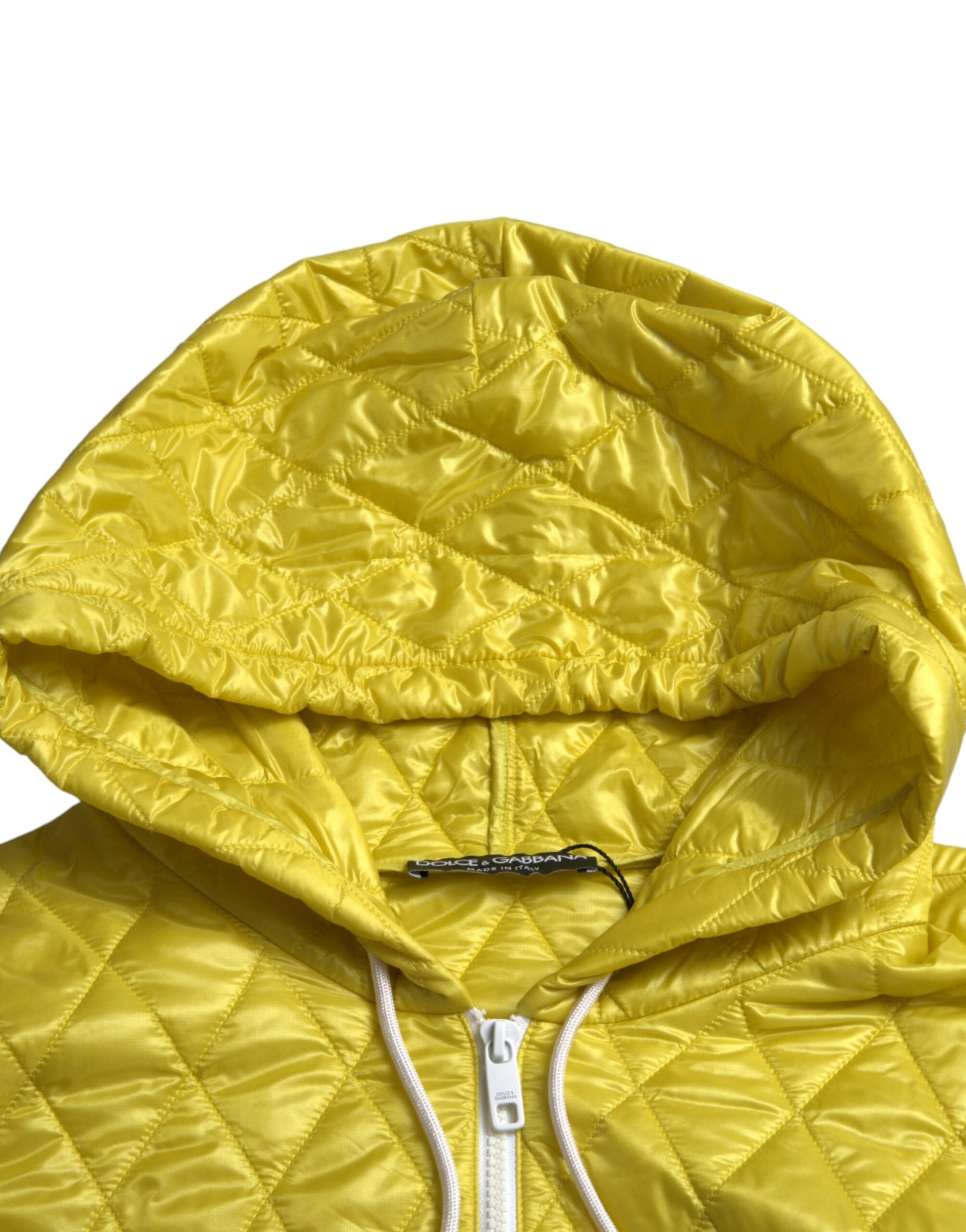 Gele nylon gewatteerde capuchontrui
