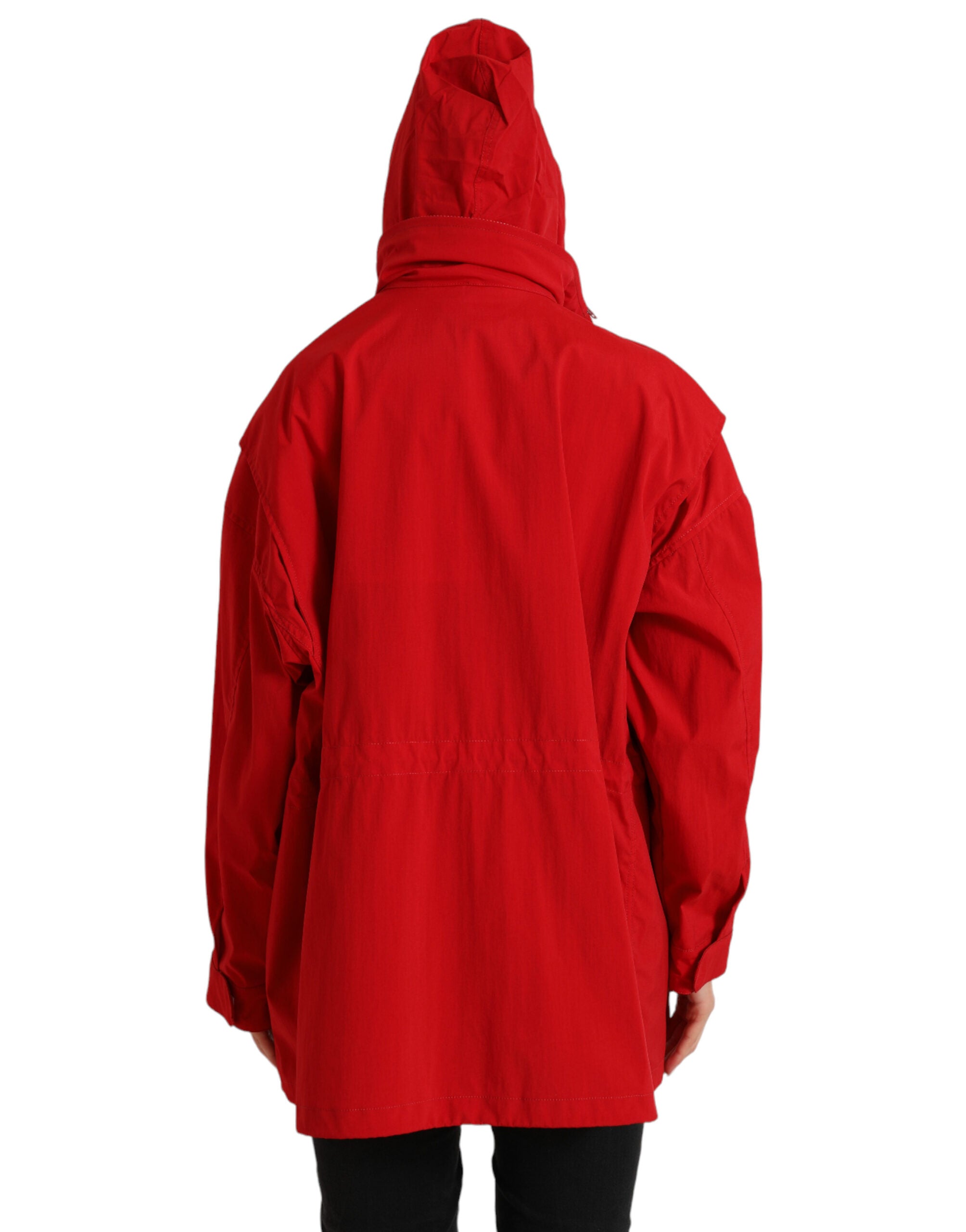 Rode polyester regenjas met capuchon en knopen