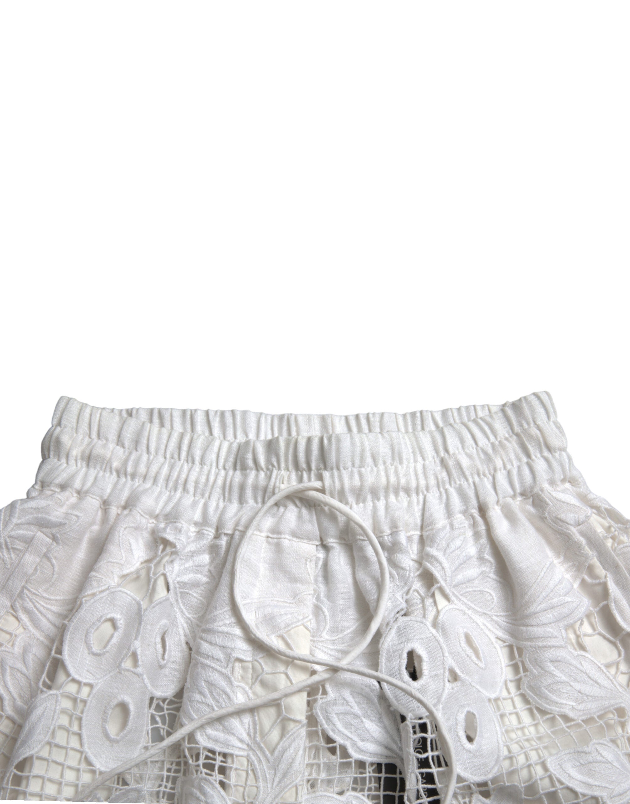 Witte katoenen Bermuda-shorts met hoge taille en uitsparingen