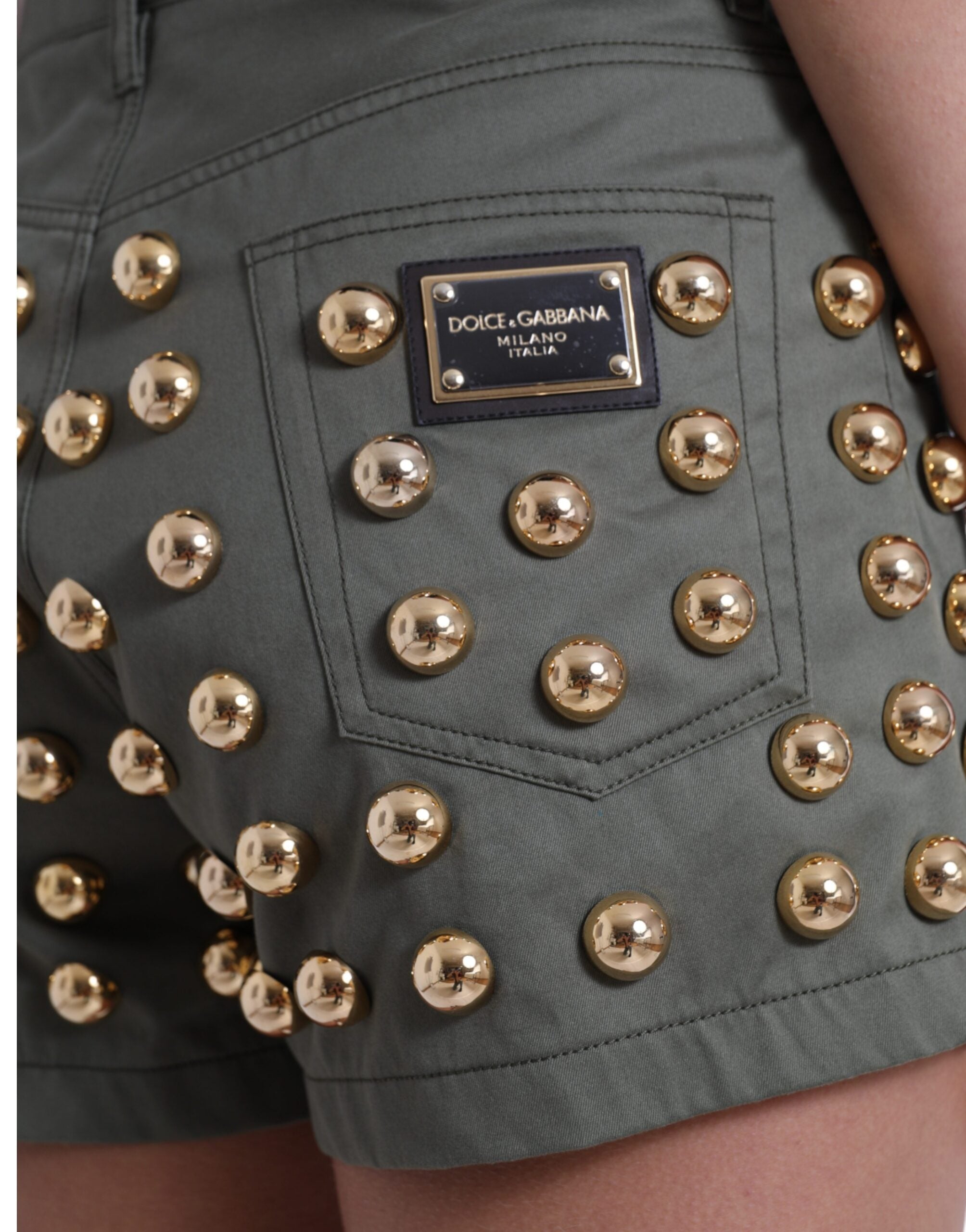 Groene versierde katoenen hotpants met hoge taille