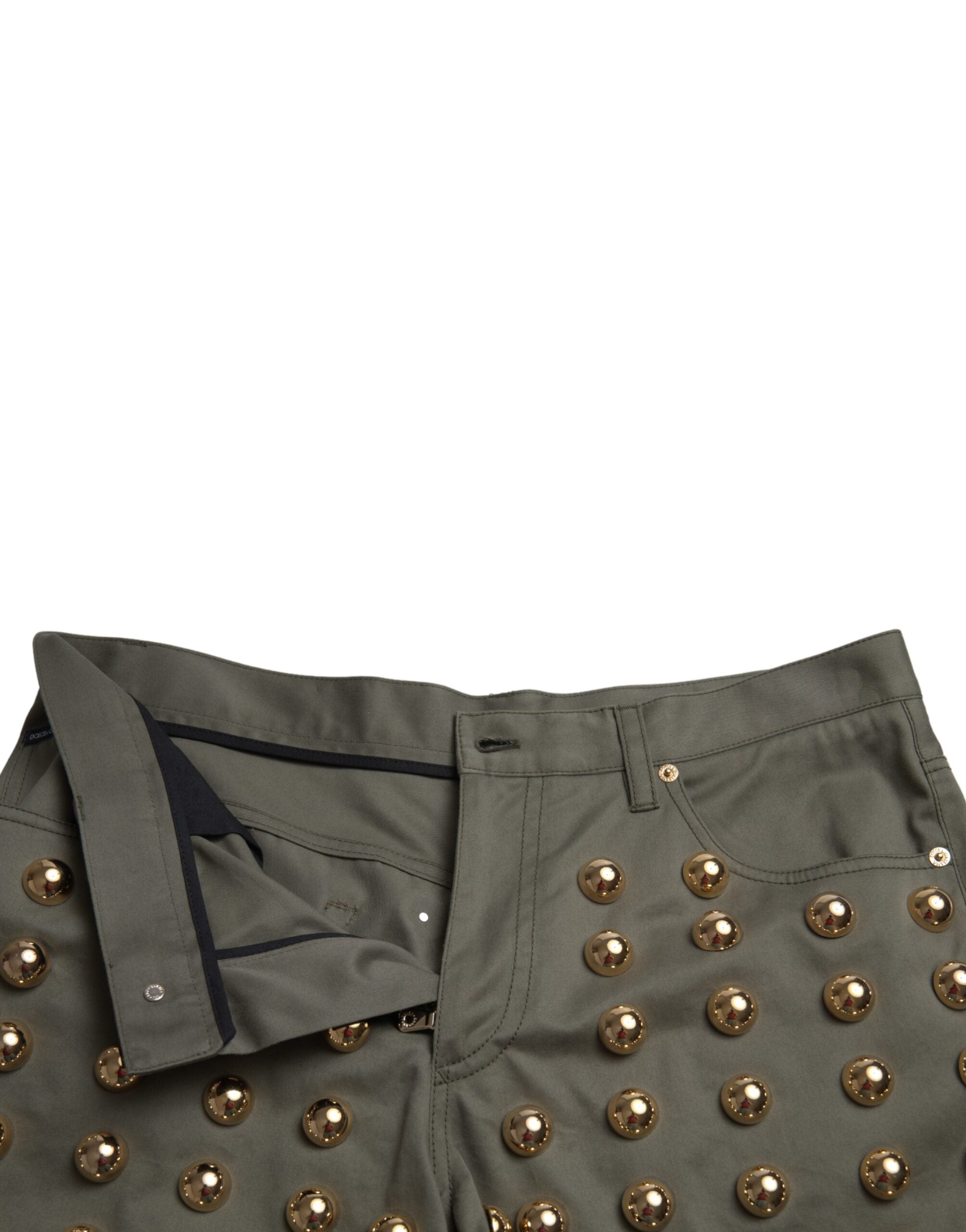 Groene versierde katoenen hotpants met hoge taille