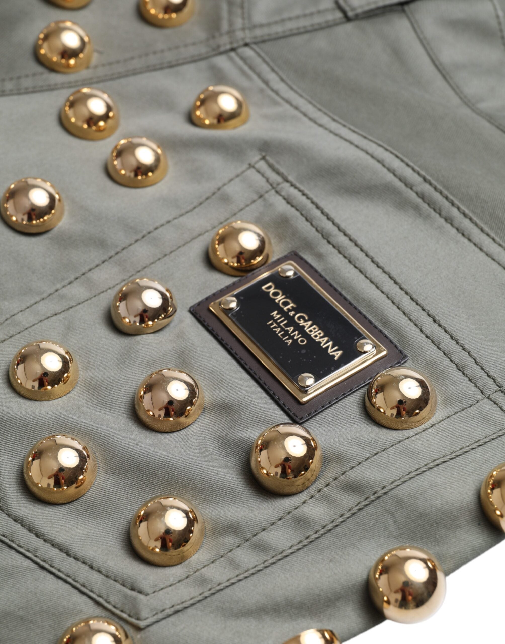 Groene versierde katoenen hotpants met hoge taille