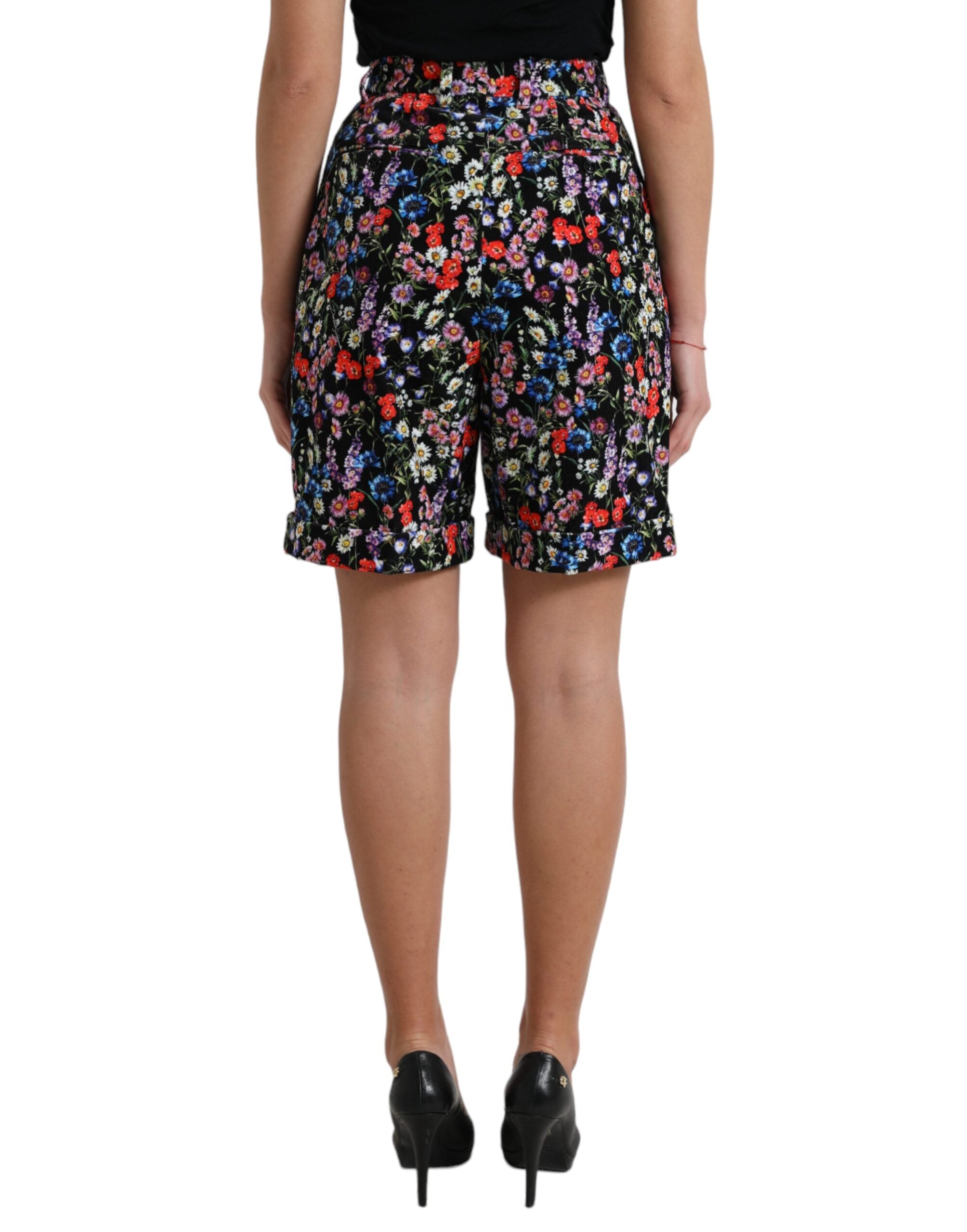 Zwarte bloemen hoge taille hotpants shorts