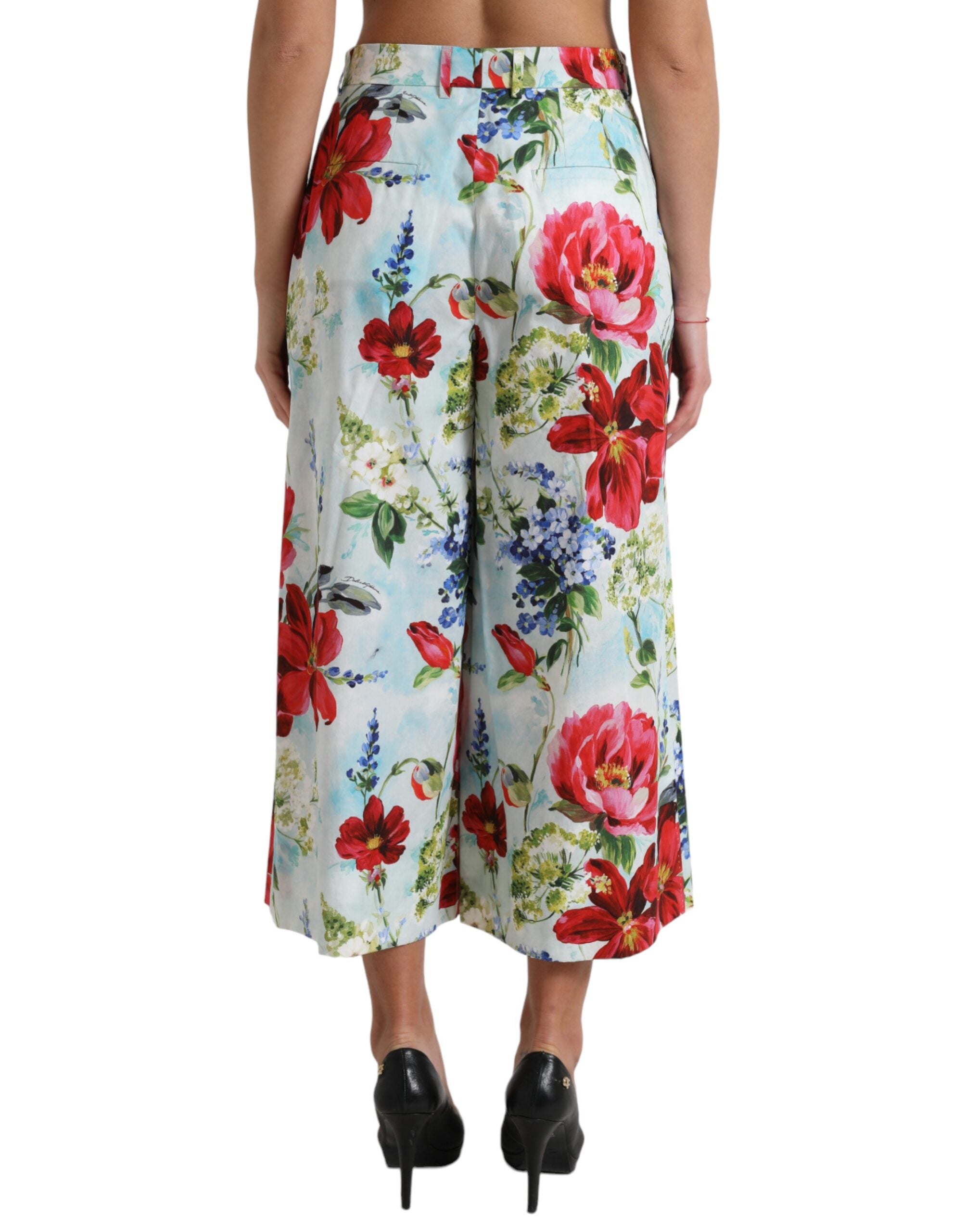 Multicolor bloemen hoge taille wijde broek