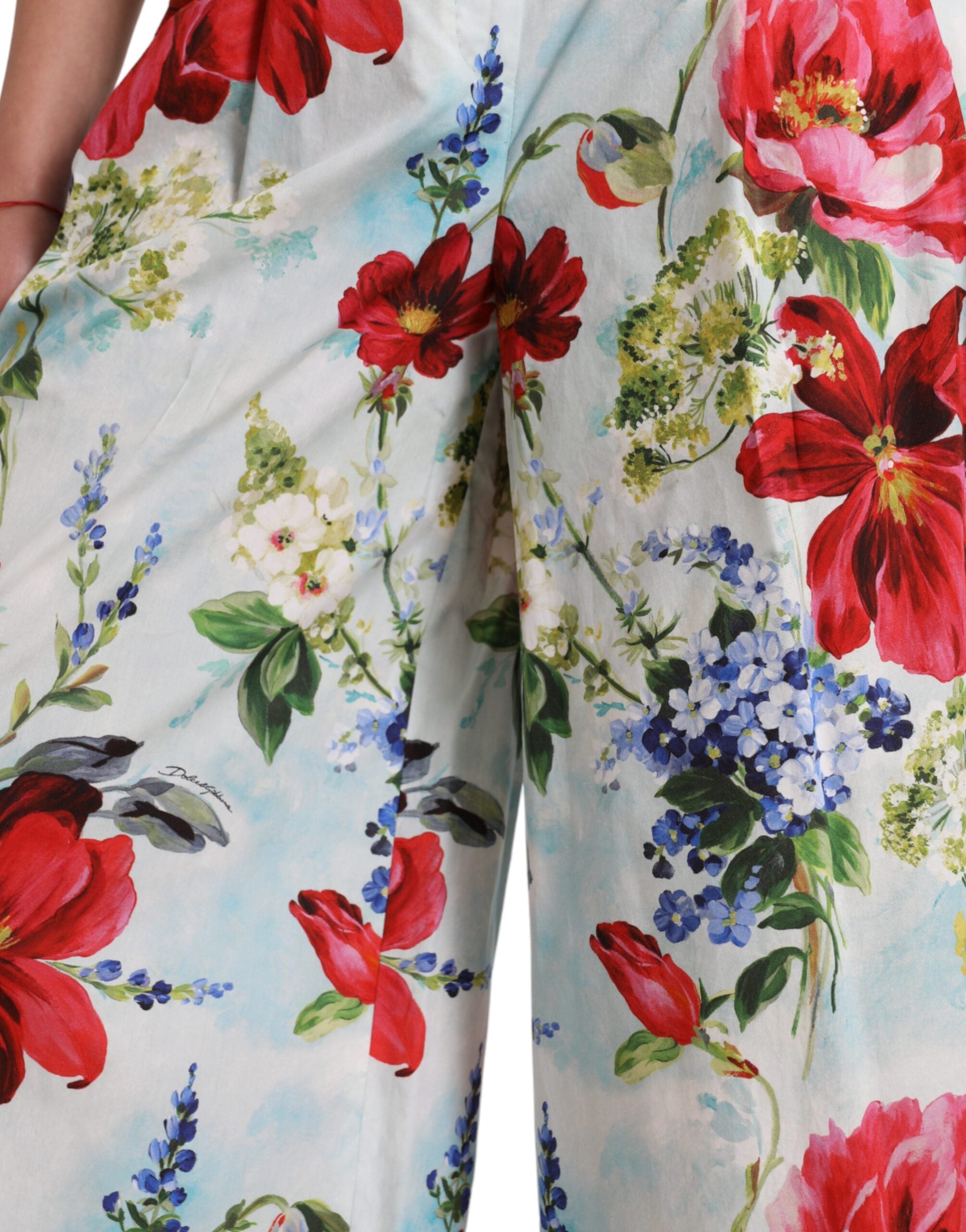 Multicolor bloemen hoge taille wijde broek