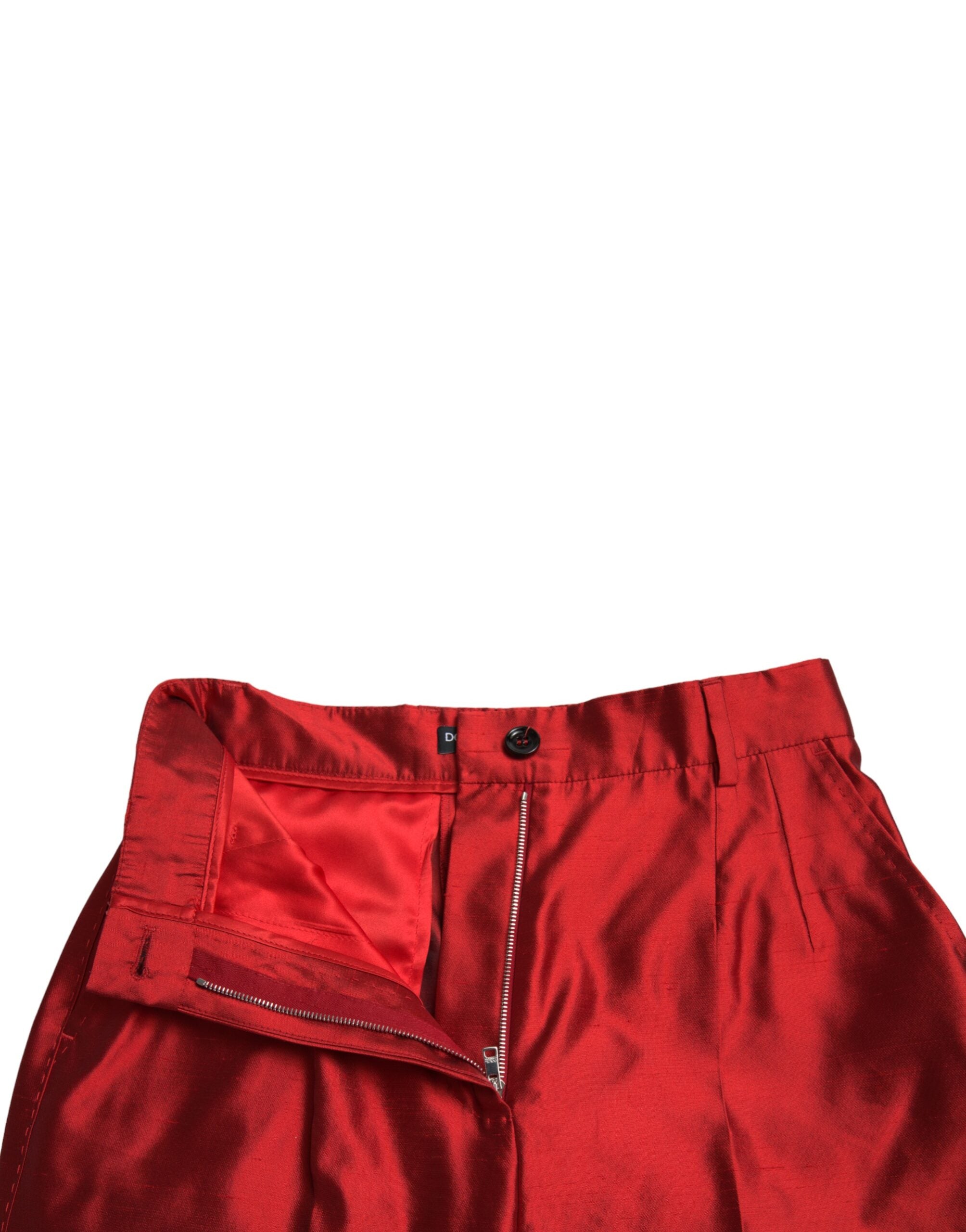 Rode satijnen zijden broek met hoge taille en wijde pijpen