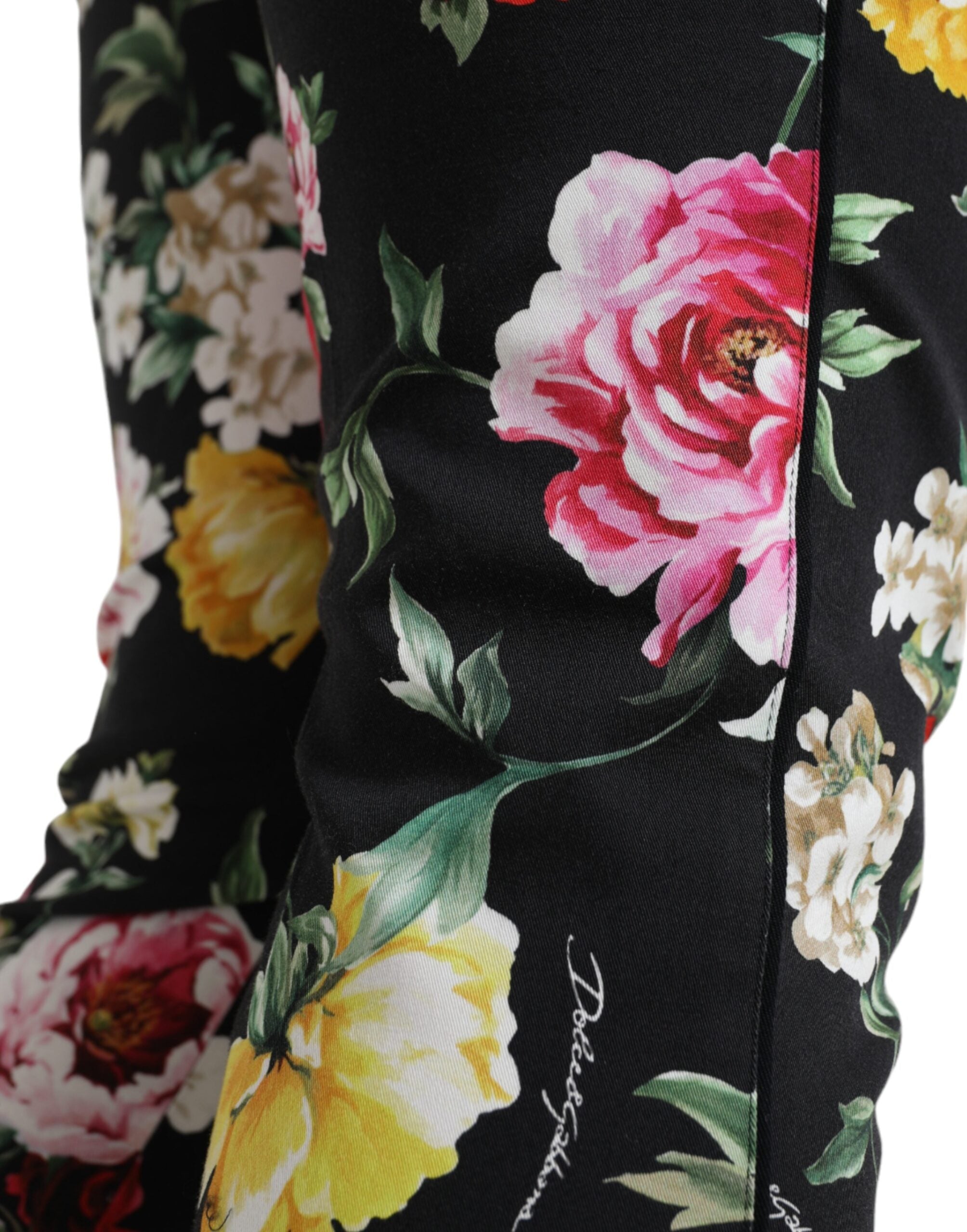 Zwarte cropped broek met bloemenprint en middelhoge taille