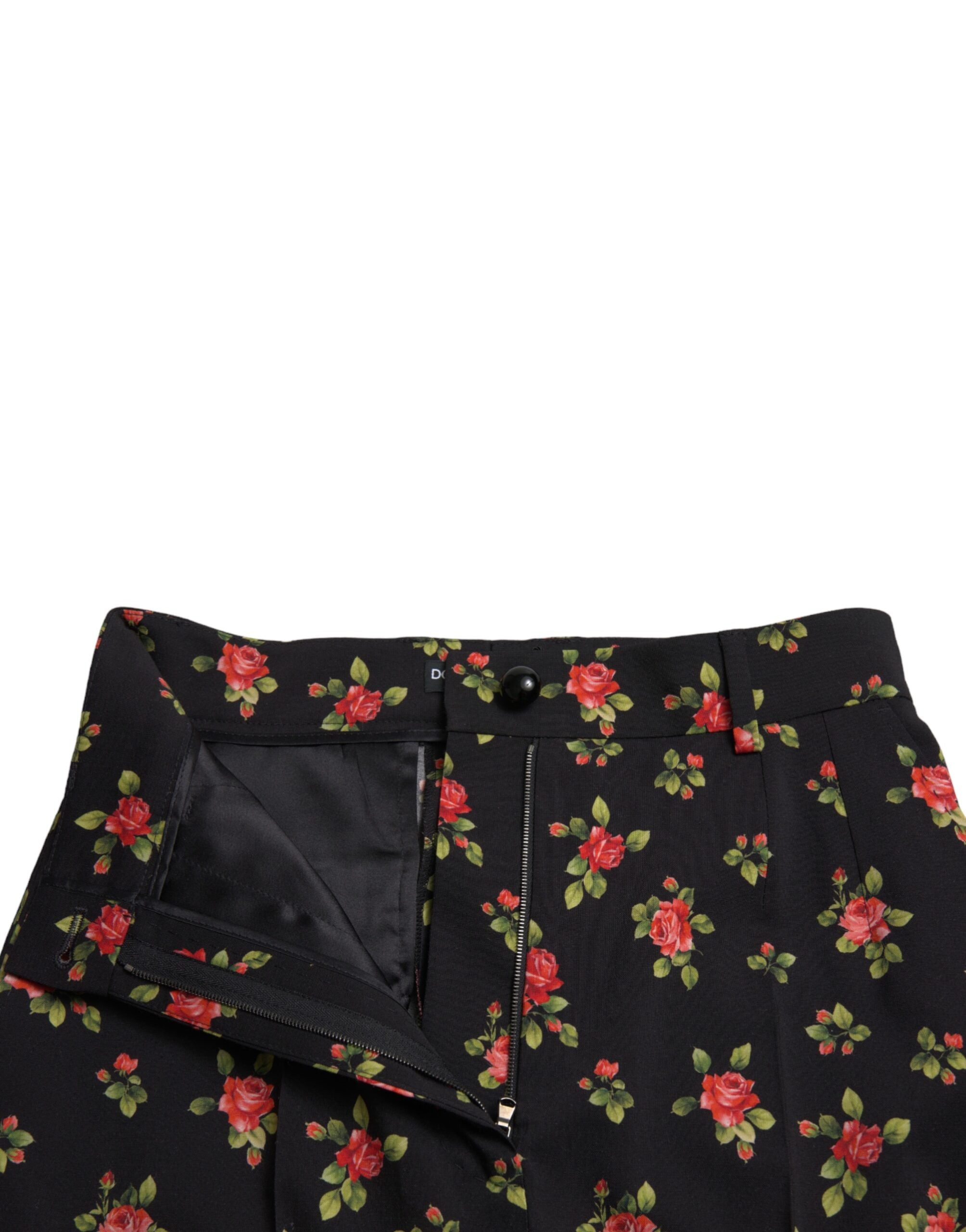 Zwarte bloemen wollen hoge taille taps toelopende broek
