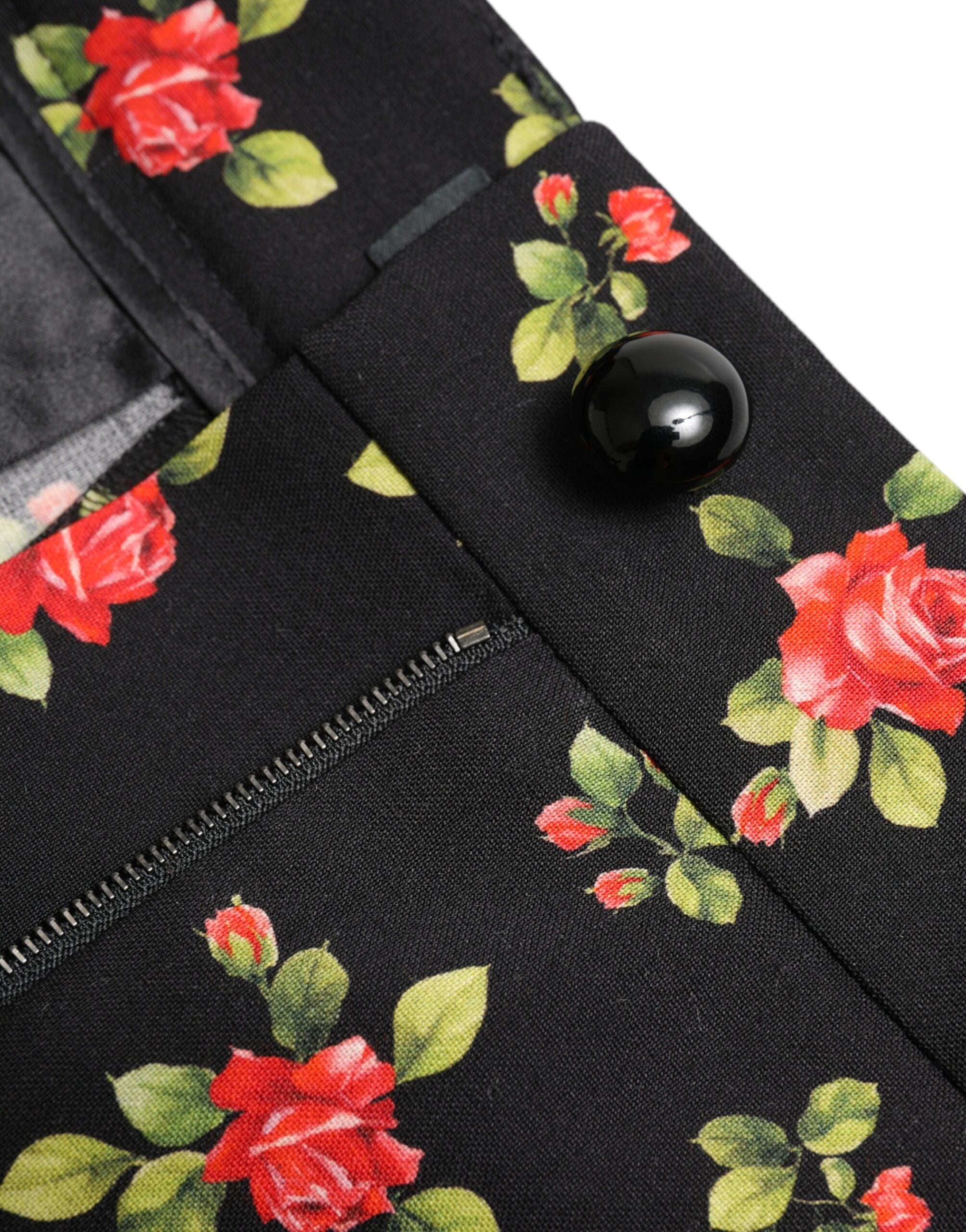 Zwarte bloemen wollen hoge taille taps toelopende broek