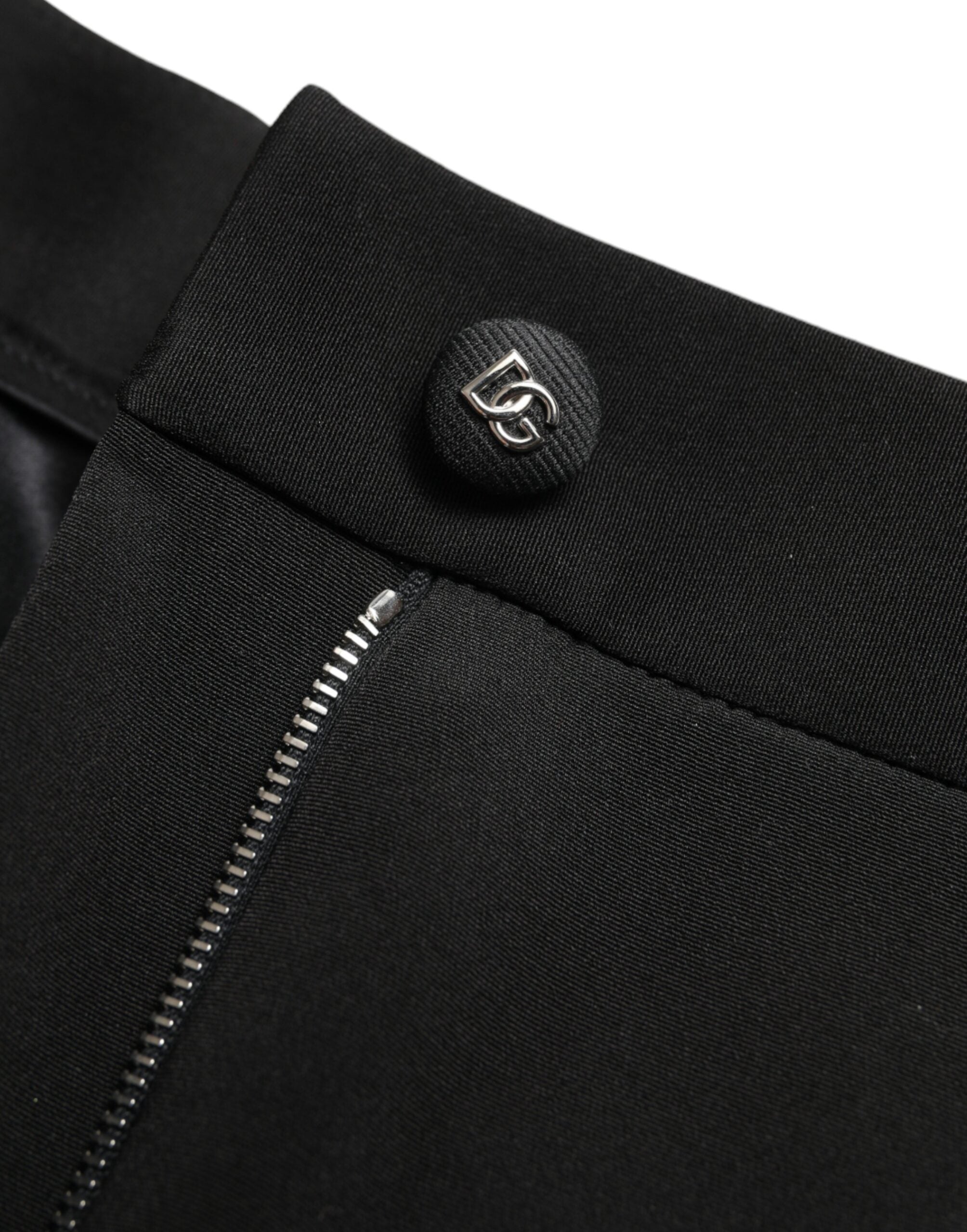 Черни вълнени еластични тесни панталони с висока талия