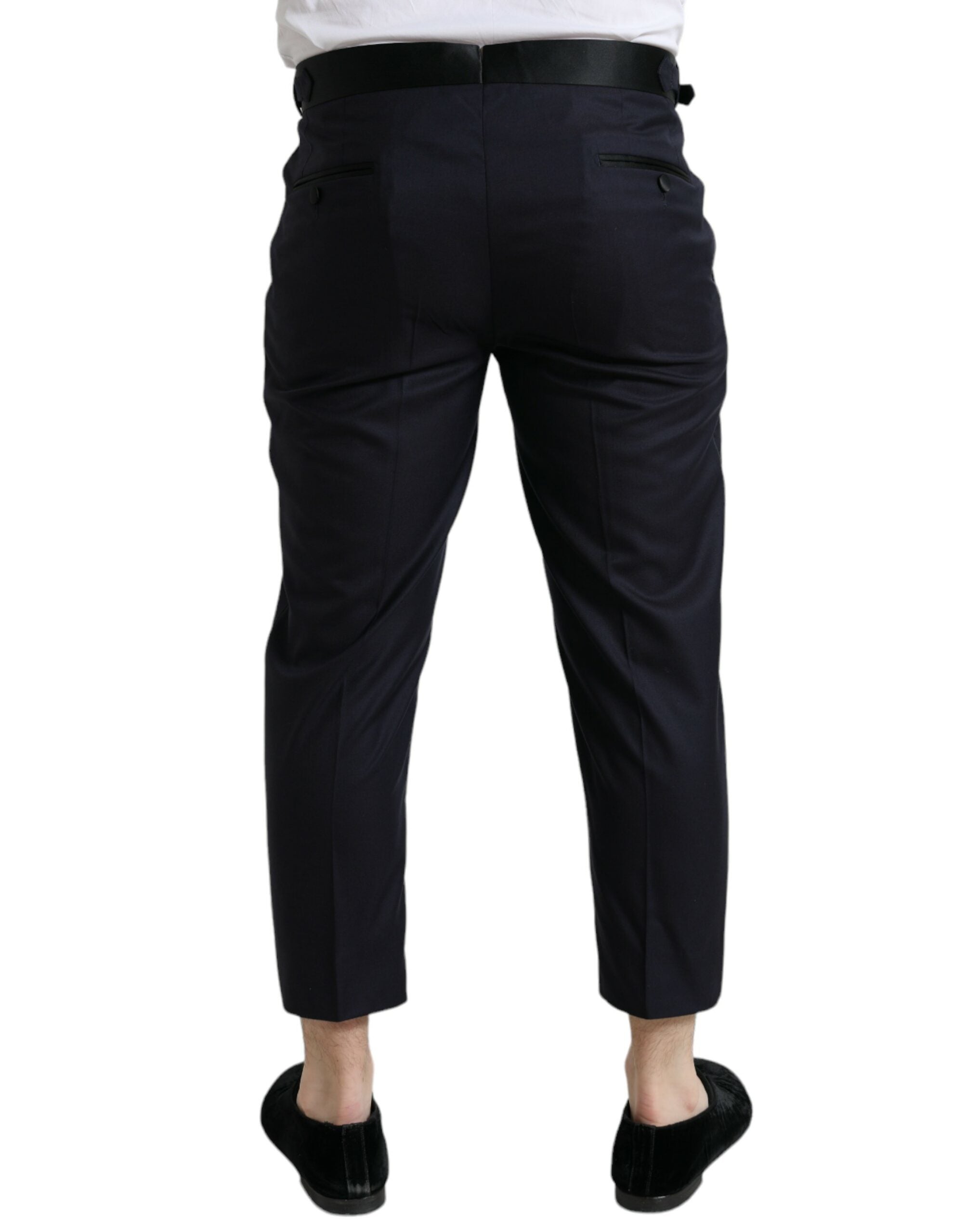 Blauwe wollen cropped taps toelopende broek
