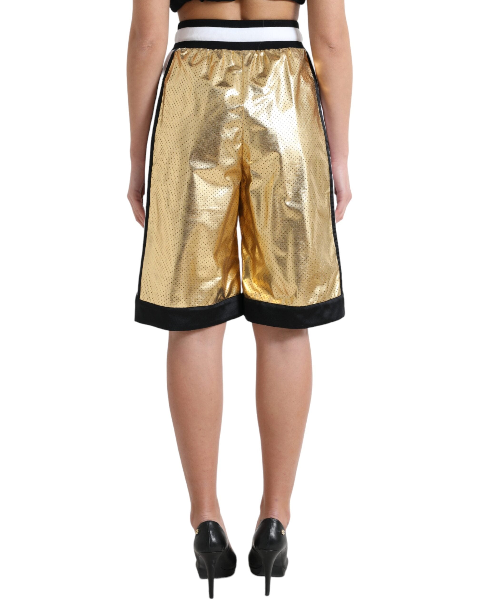 Gouden polyester geperforeerde shorts met hoge taille