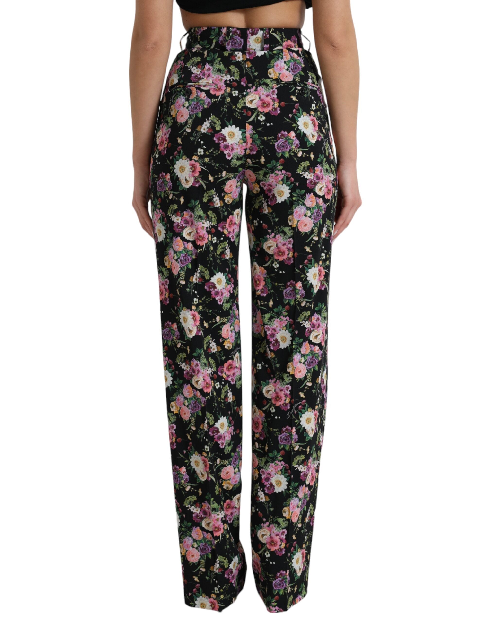Zwarte wollen broek met hoge taille en wijde pijpen