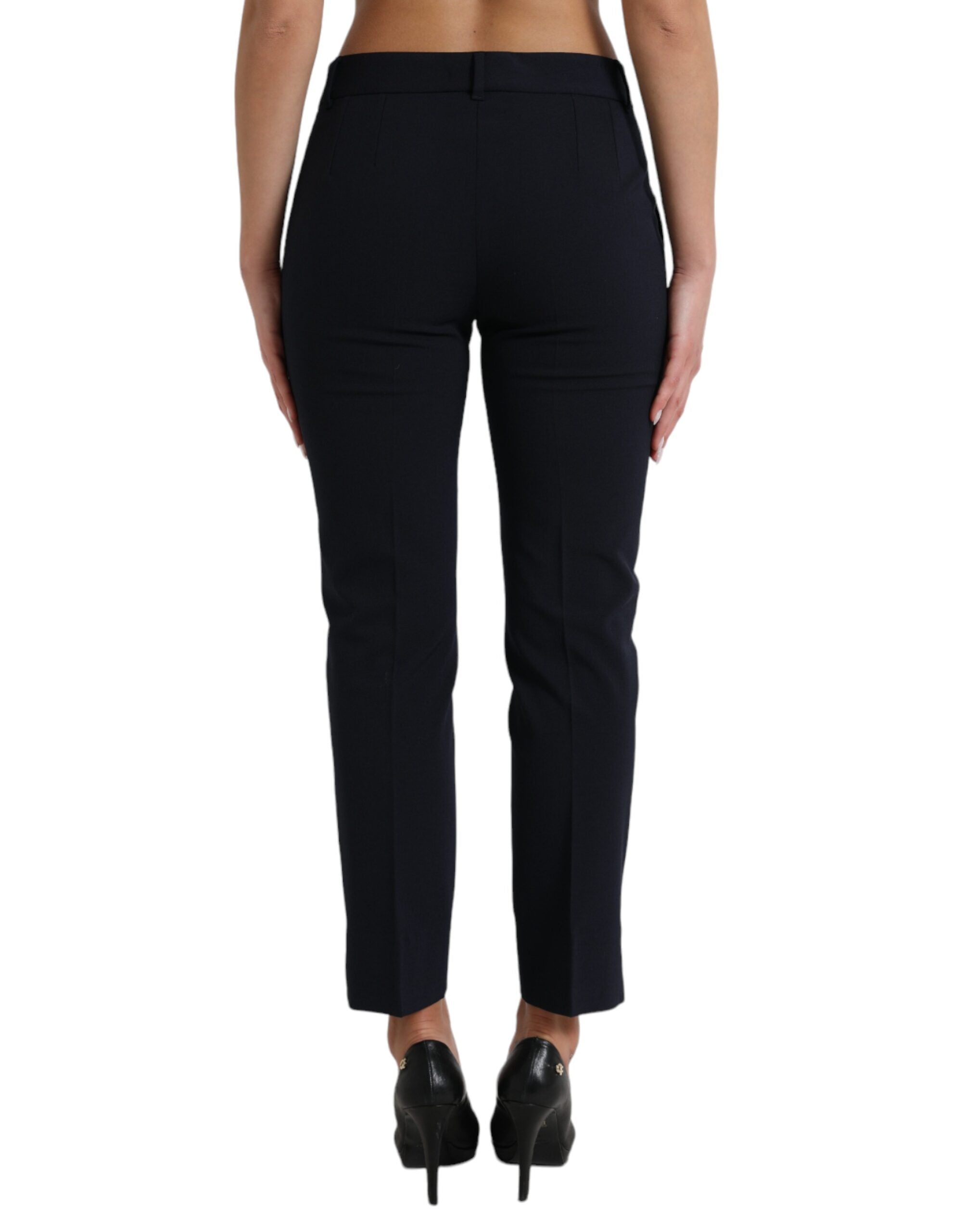 Blauwe getailleerde cropped broek met middelhoge taille