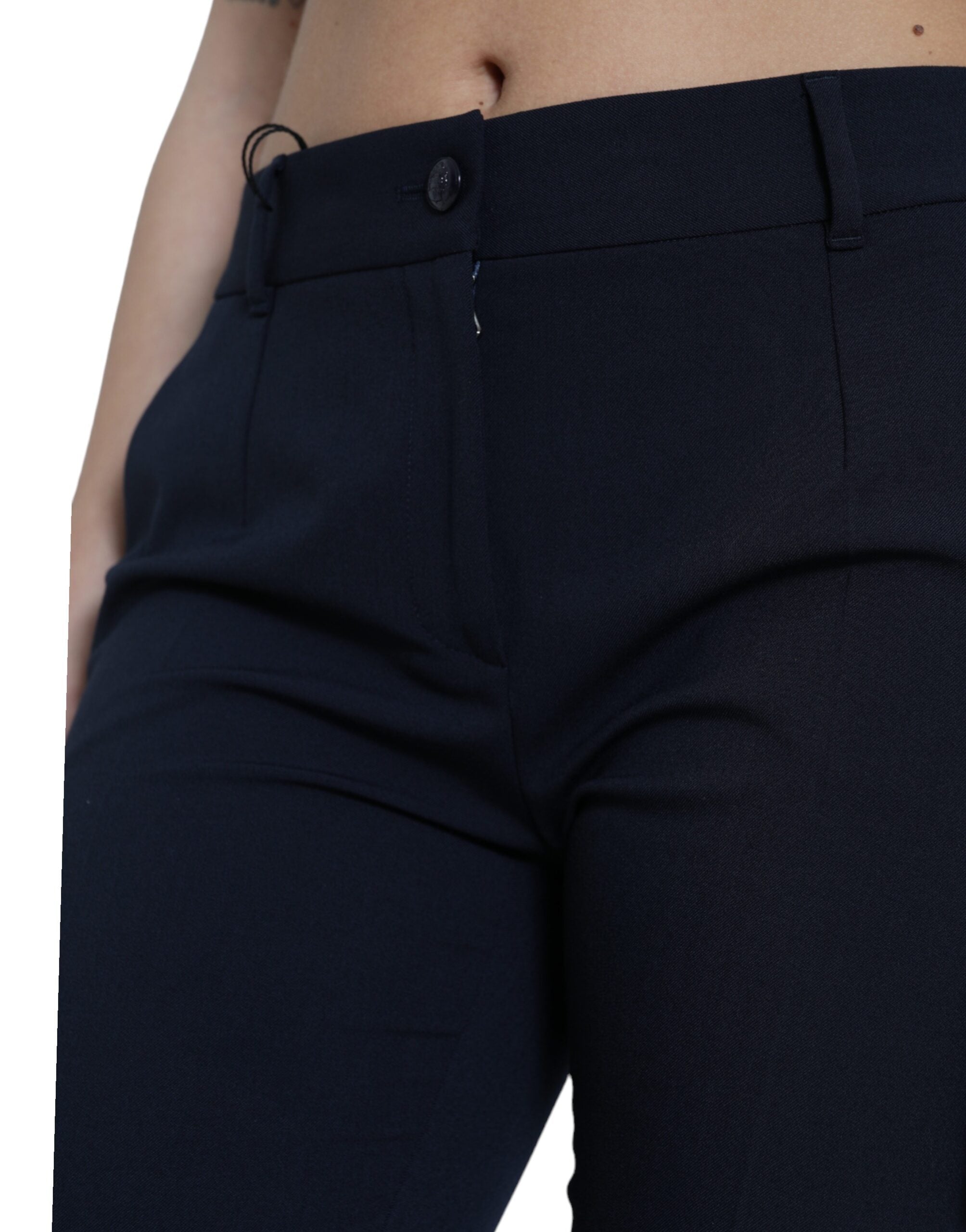 Blauwe getailleerde cropped broek met middelhoge taille
