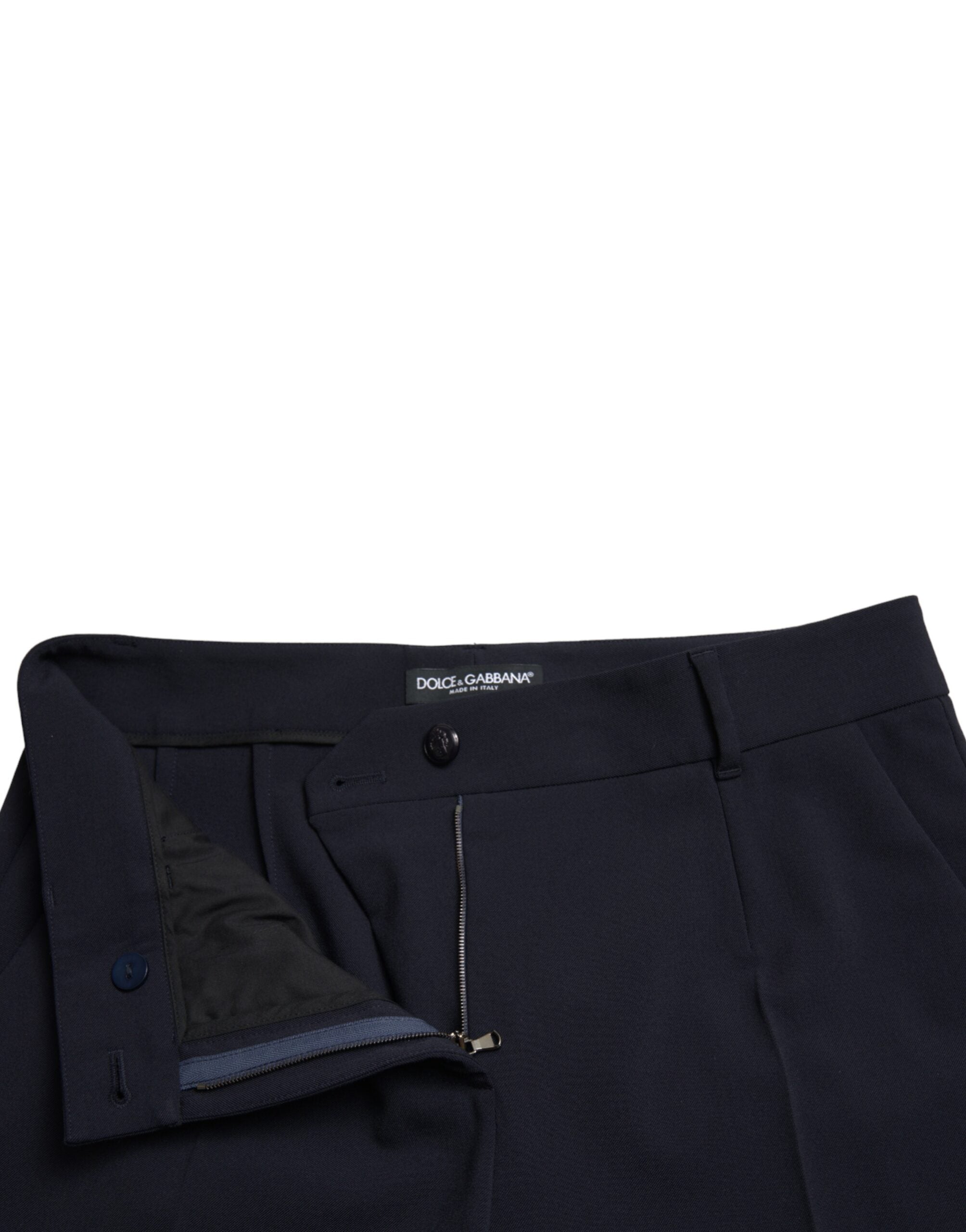 Blauwe getailleerde cropped broek met middelhoge taille