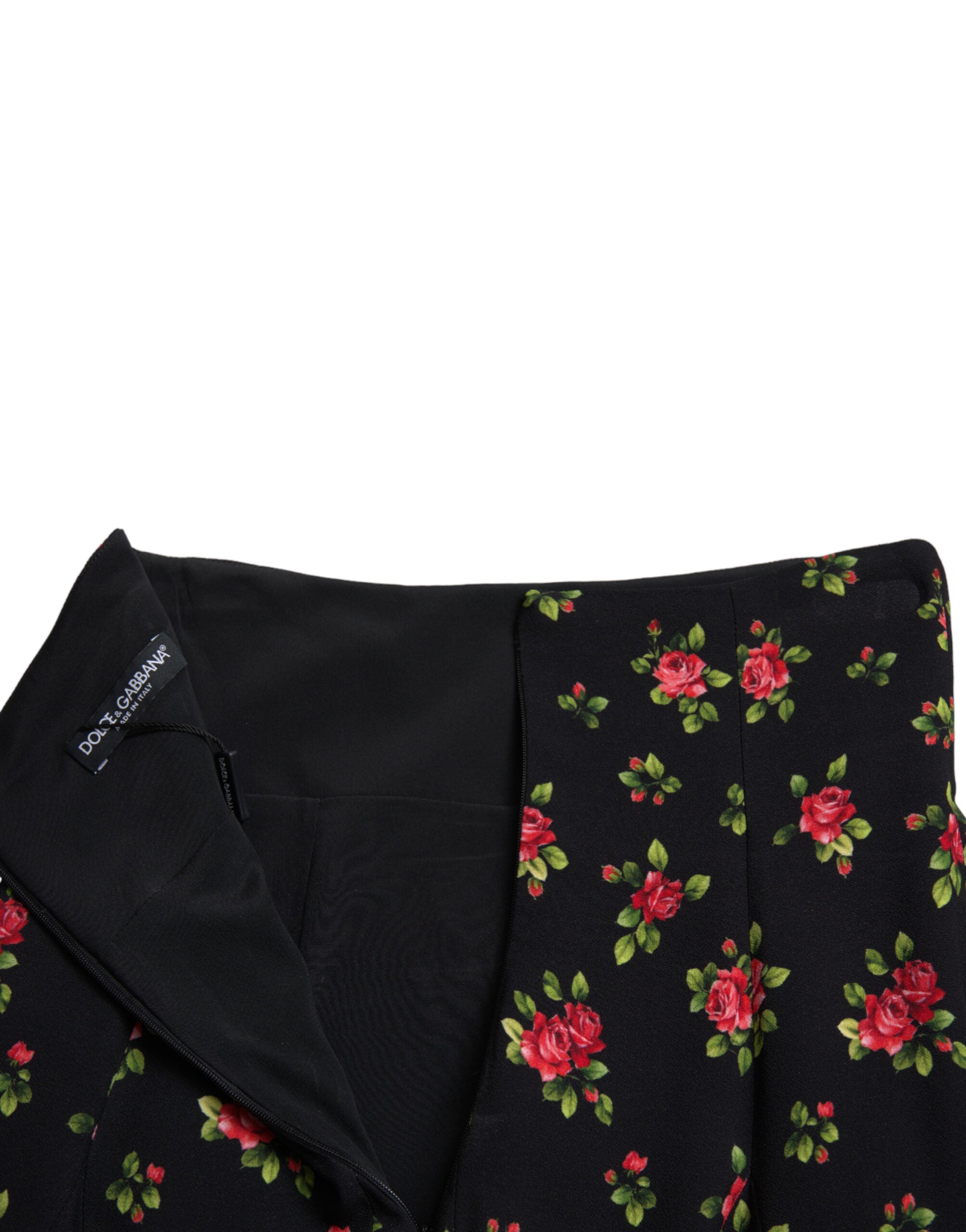 Zwarte A-lijn minirok met rozenprint en hoge taille