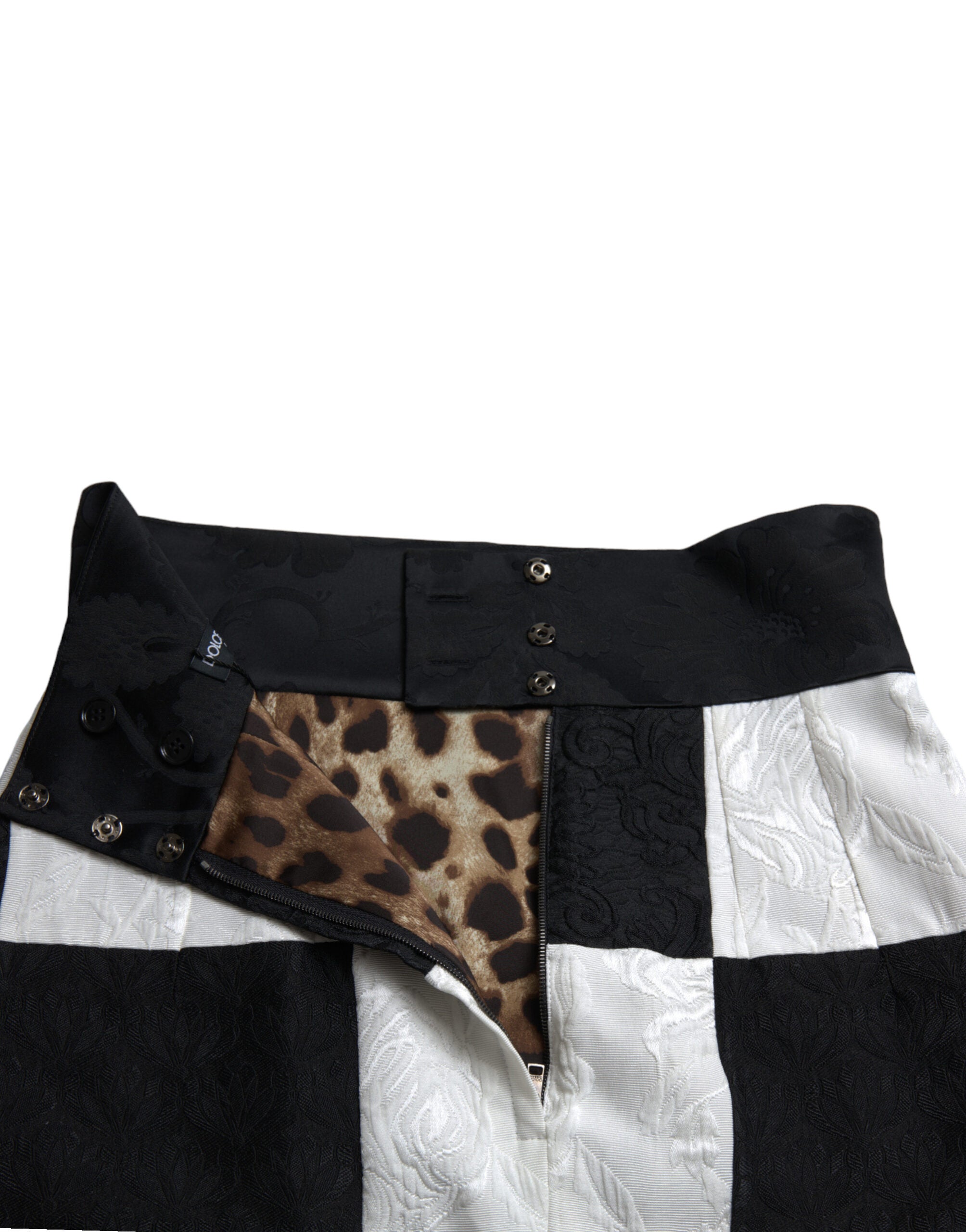 Zwart-witte bloemenbrokaat hoge taille rok