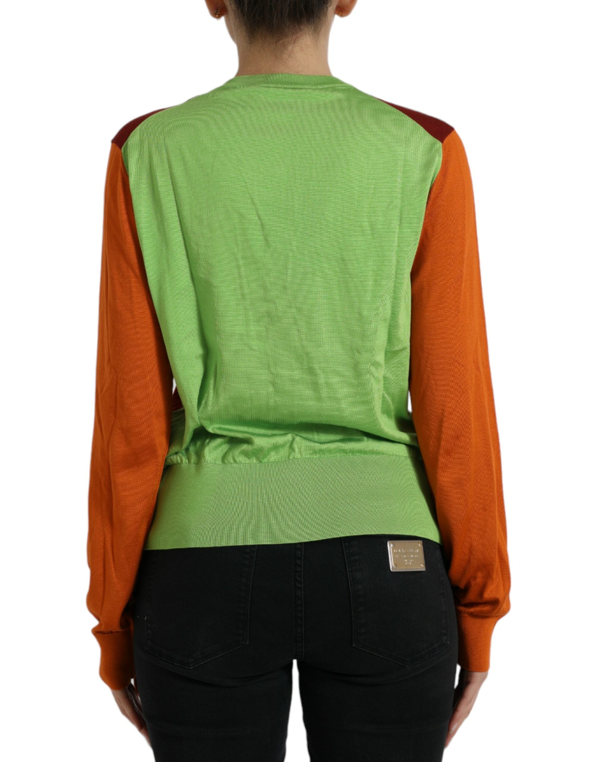 Veelkleurige Cardigan Color Block Zijden Ronde Hals Trui