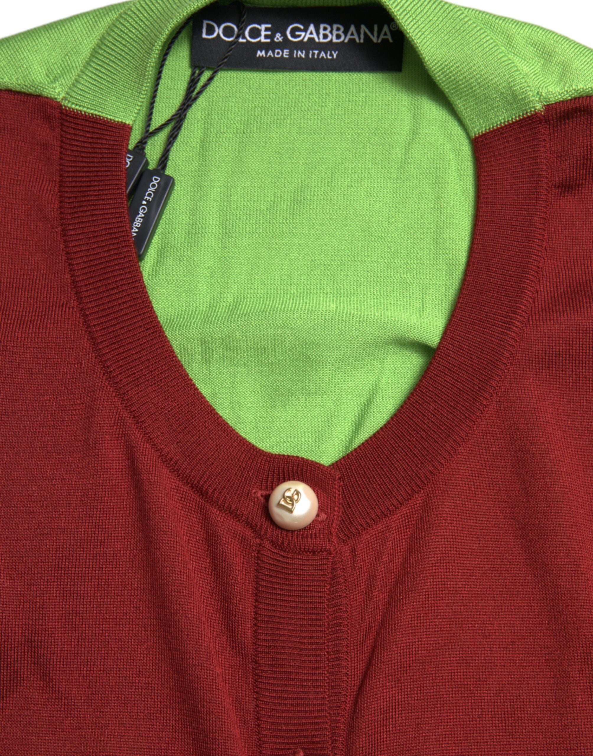 Veelkleurige Cardigan Color Block Zijden Ronde Hals Trui