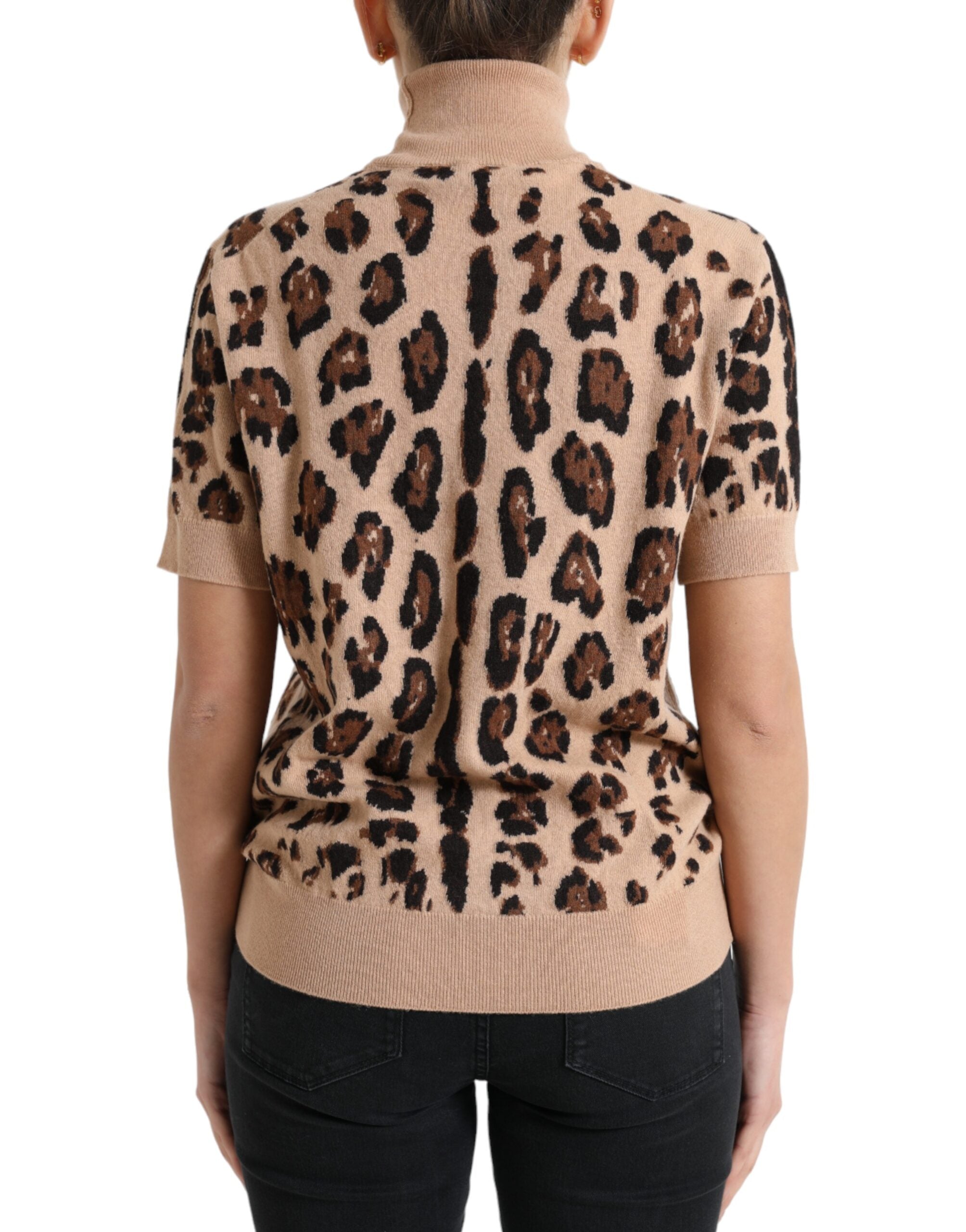 Beige luipaardprint wollen coltrui