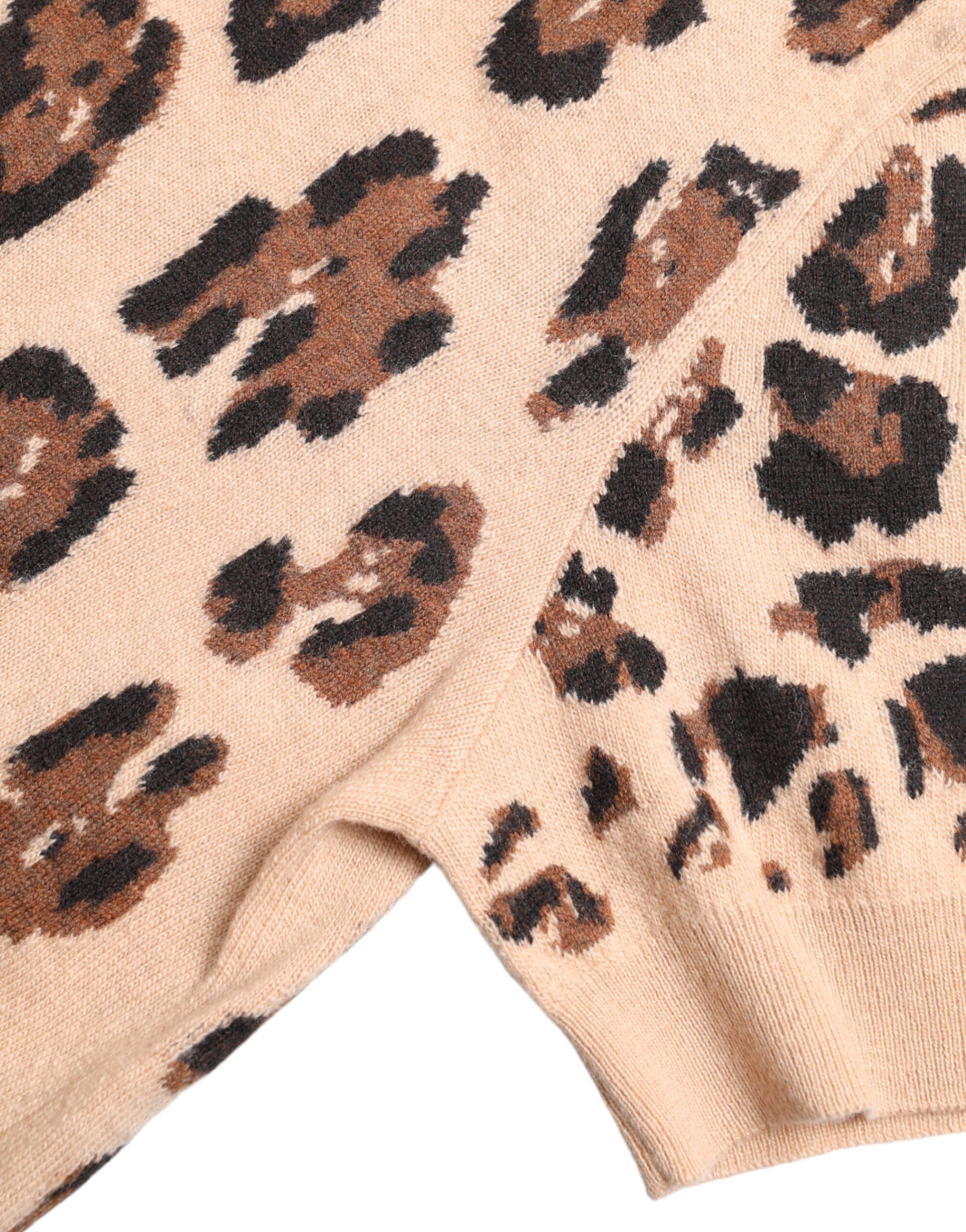 Beige luipaardprint wollen coltrui